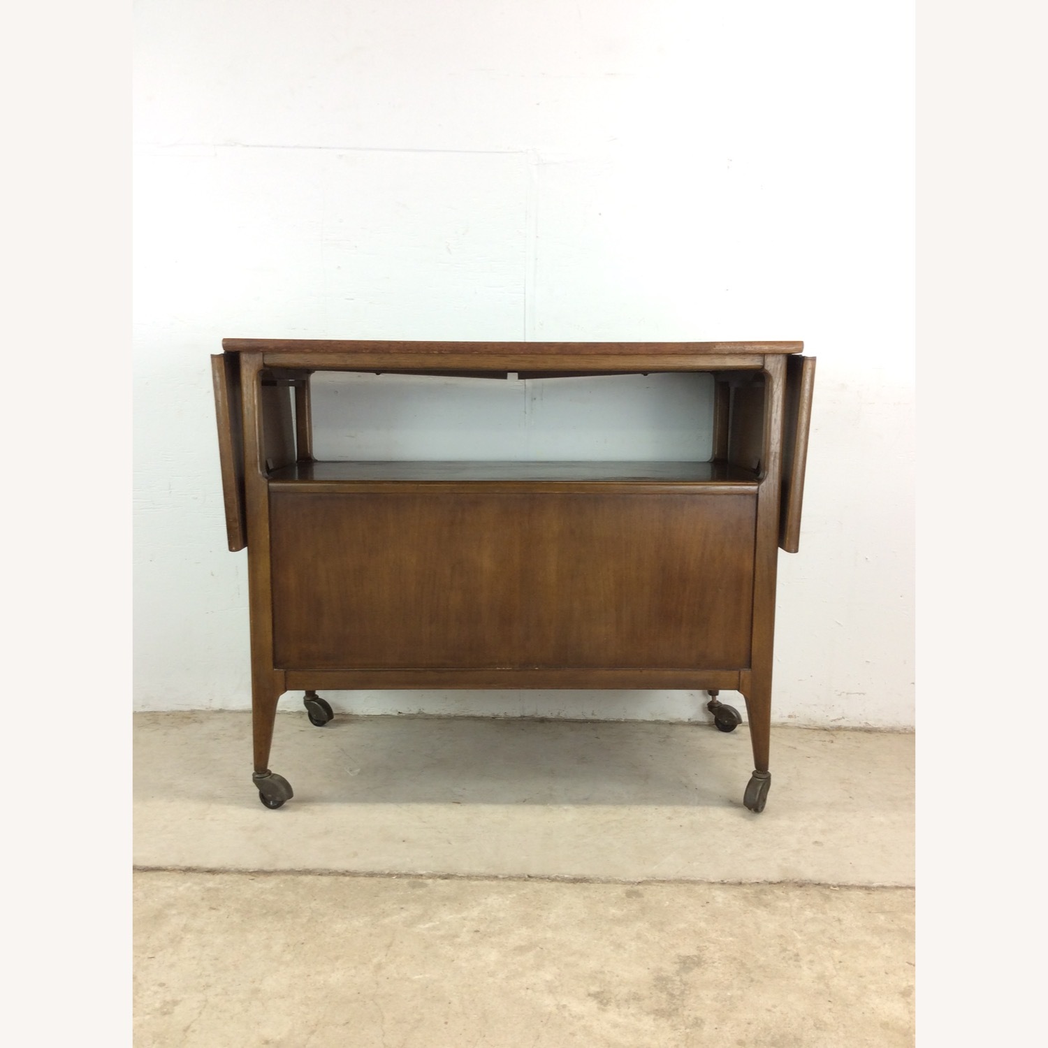 Mid Century Drop Leaf Bar Cart with 2 Drawers - image-23