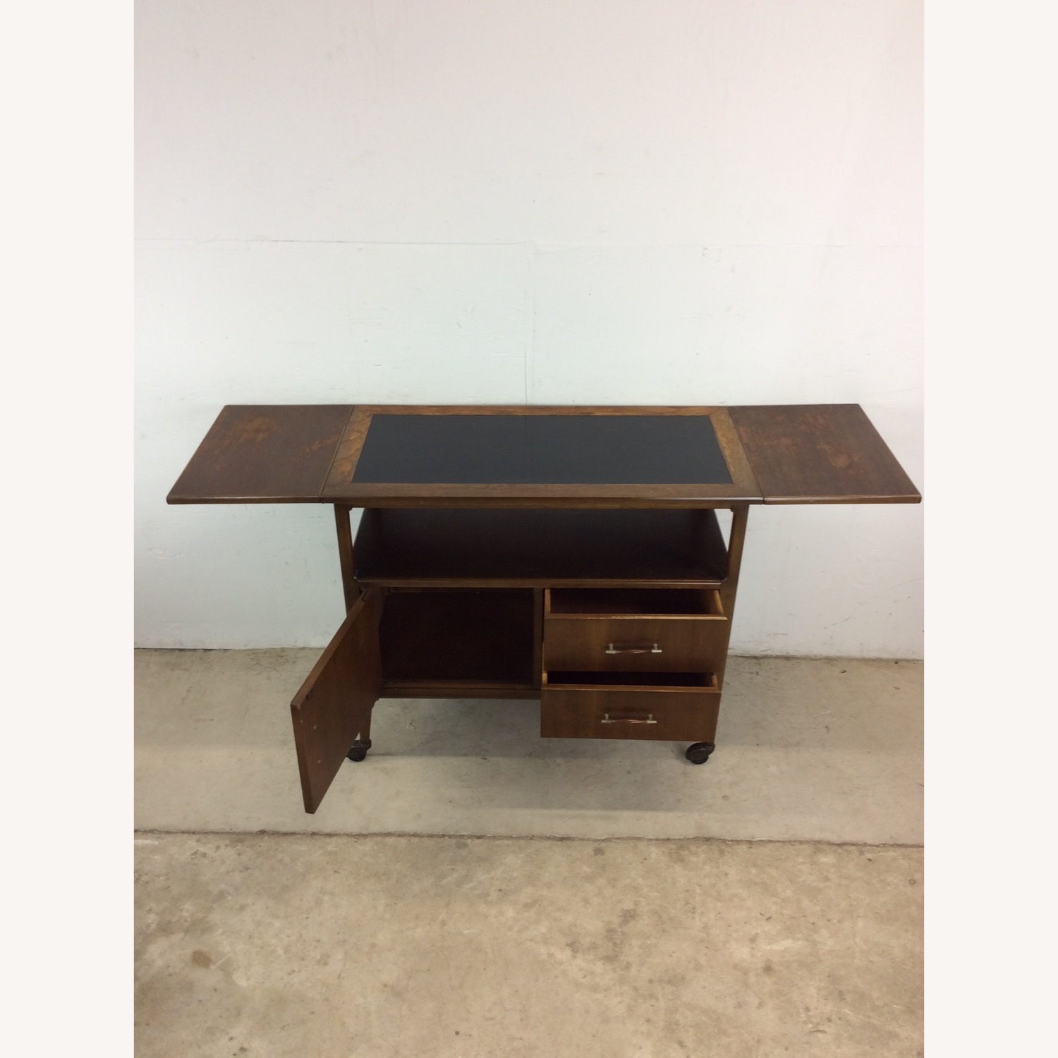Mid Century Drop Leaf Bar Cart with 2 Drawers - image-16