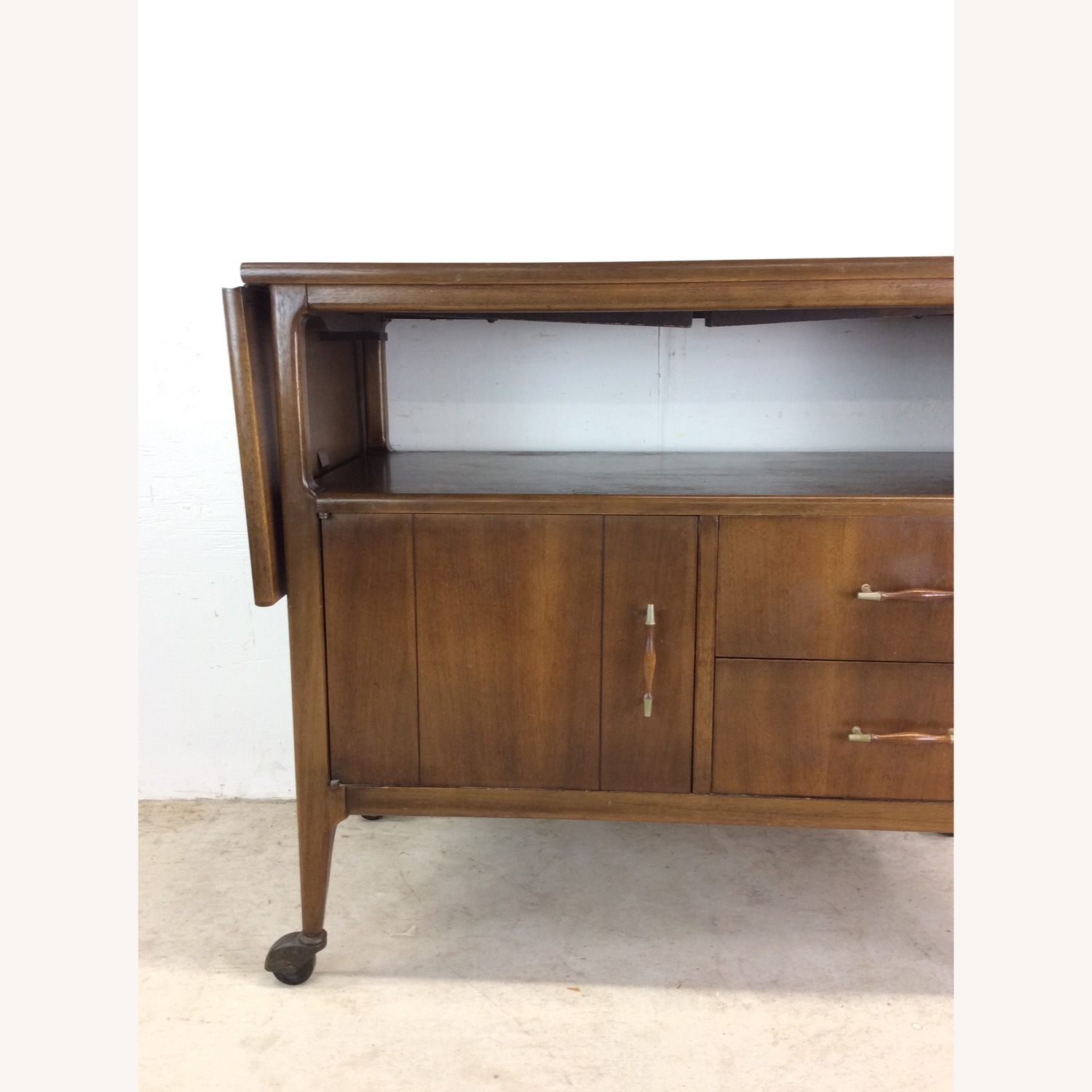 Mid Century Drop Leaf Bar Cart with 2 Drawers - image-2
