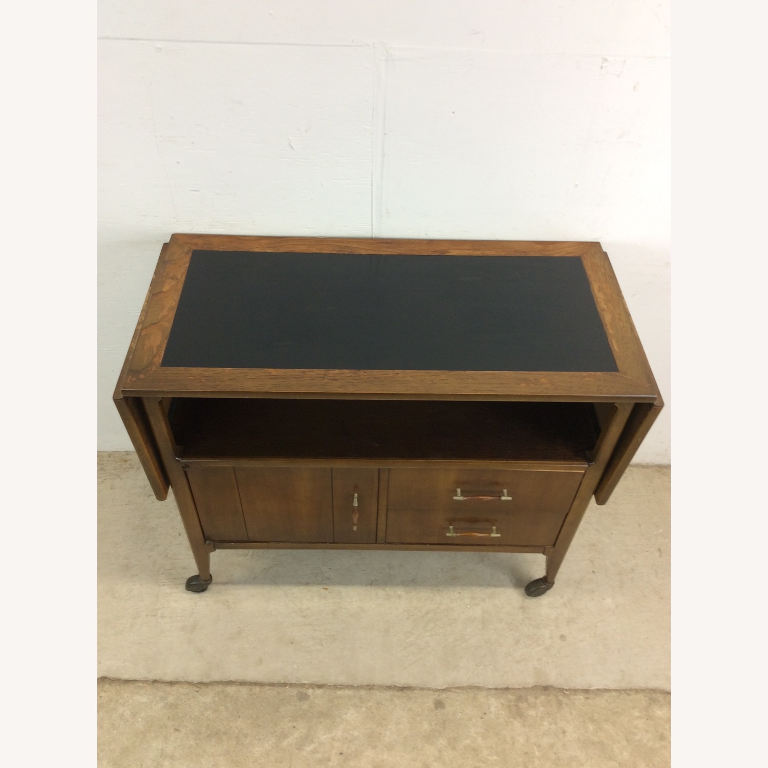 Mid Century Drop Leaf Bar Cart with 2 Drawers - image-6