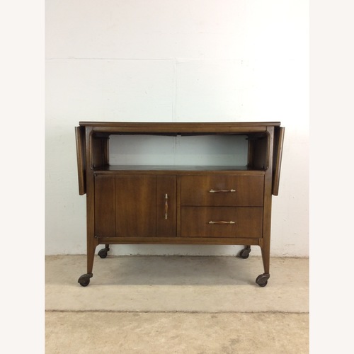 Used Mid Century Drop Leaf Bar Cart with 2 Drawers for sale on AptDeco