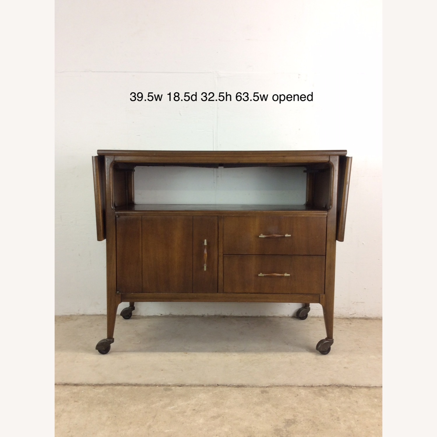 Mid Century Drop Leaf Bar Cart with 2 Drawers - image-20