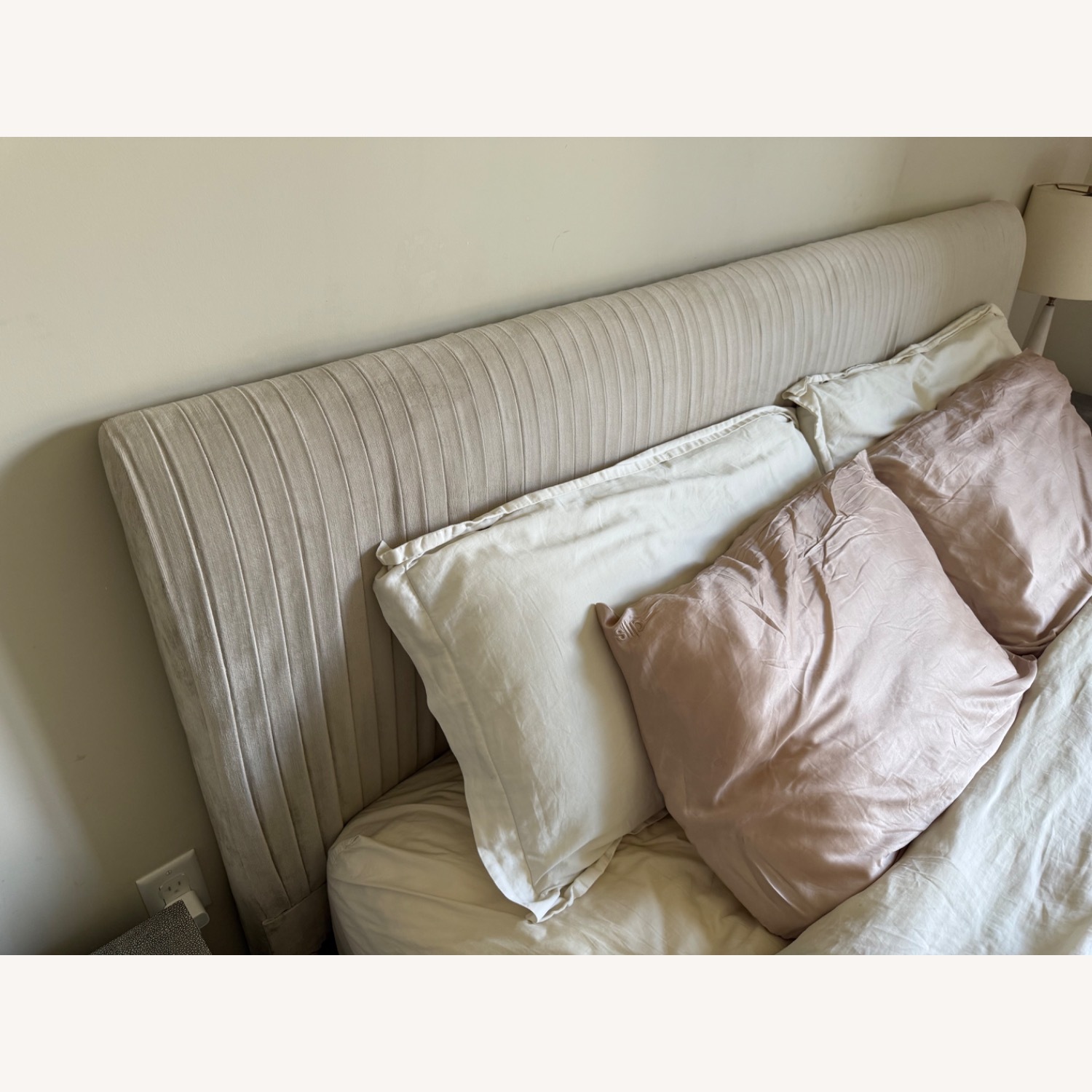 West Elm King Size Bed in Luster Velvet, Stone - image-4