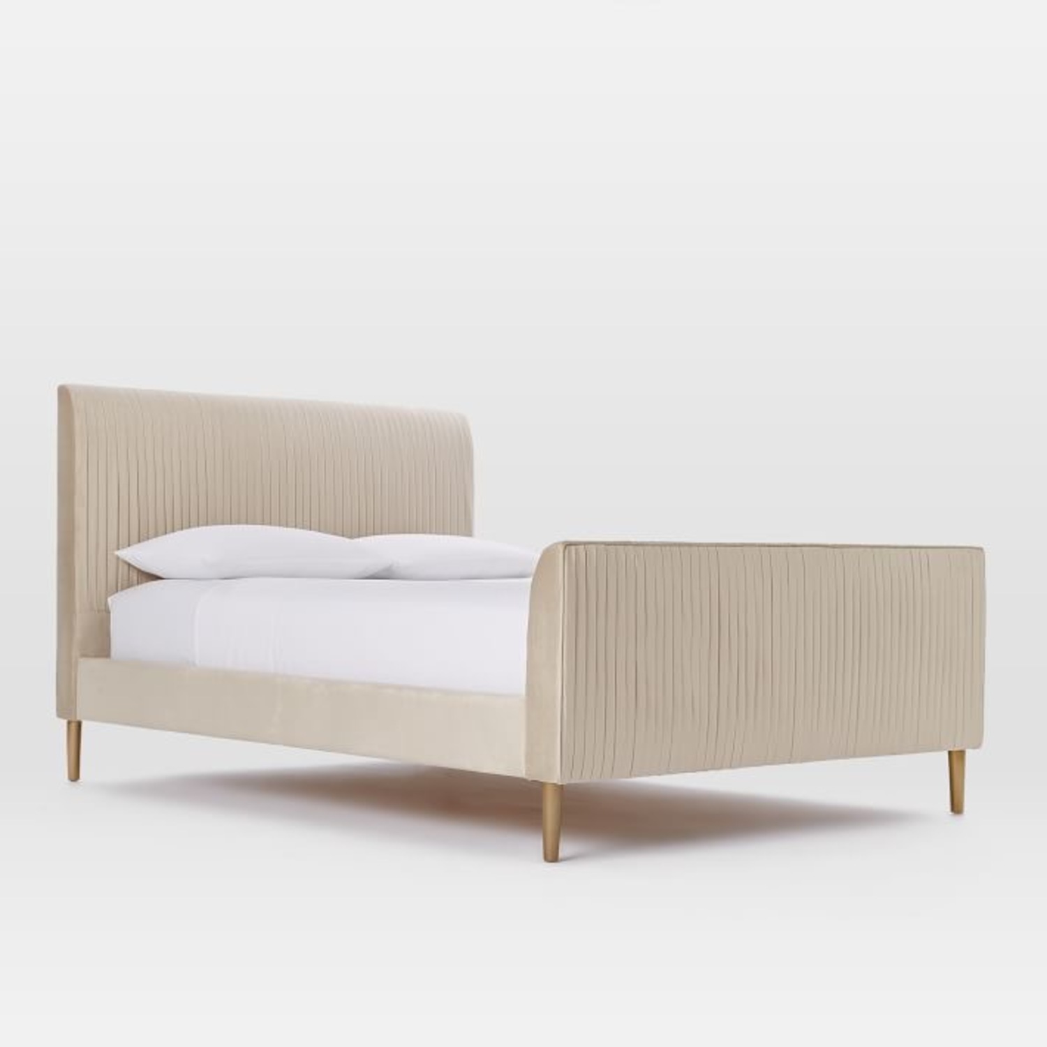 West Elm King Size Bed in Luster Velvet, Stone - image-7