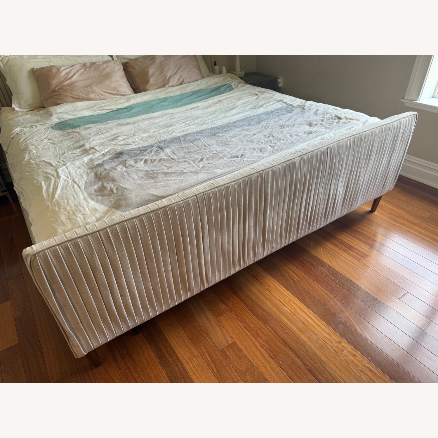 West Elm King Size Bed in Luster Velvet, Stone - image-5