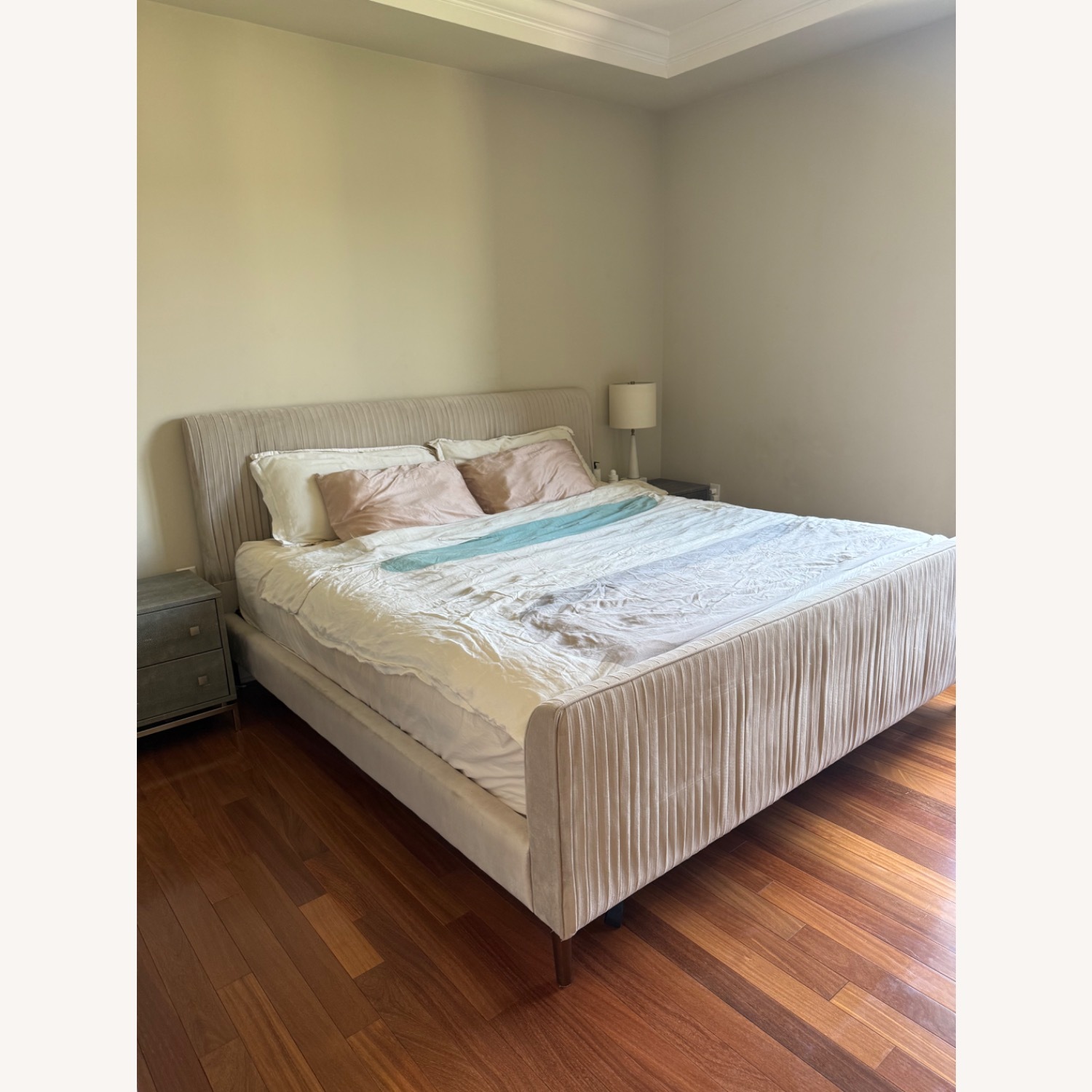 West Elm King Size Bed in Luster Velvet, Stone - image-2