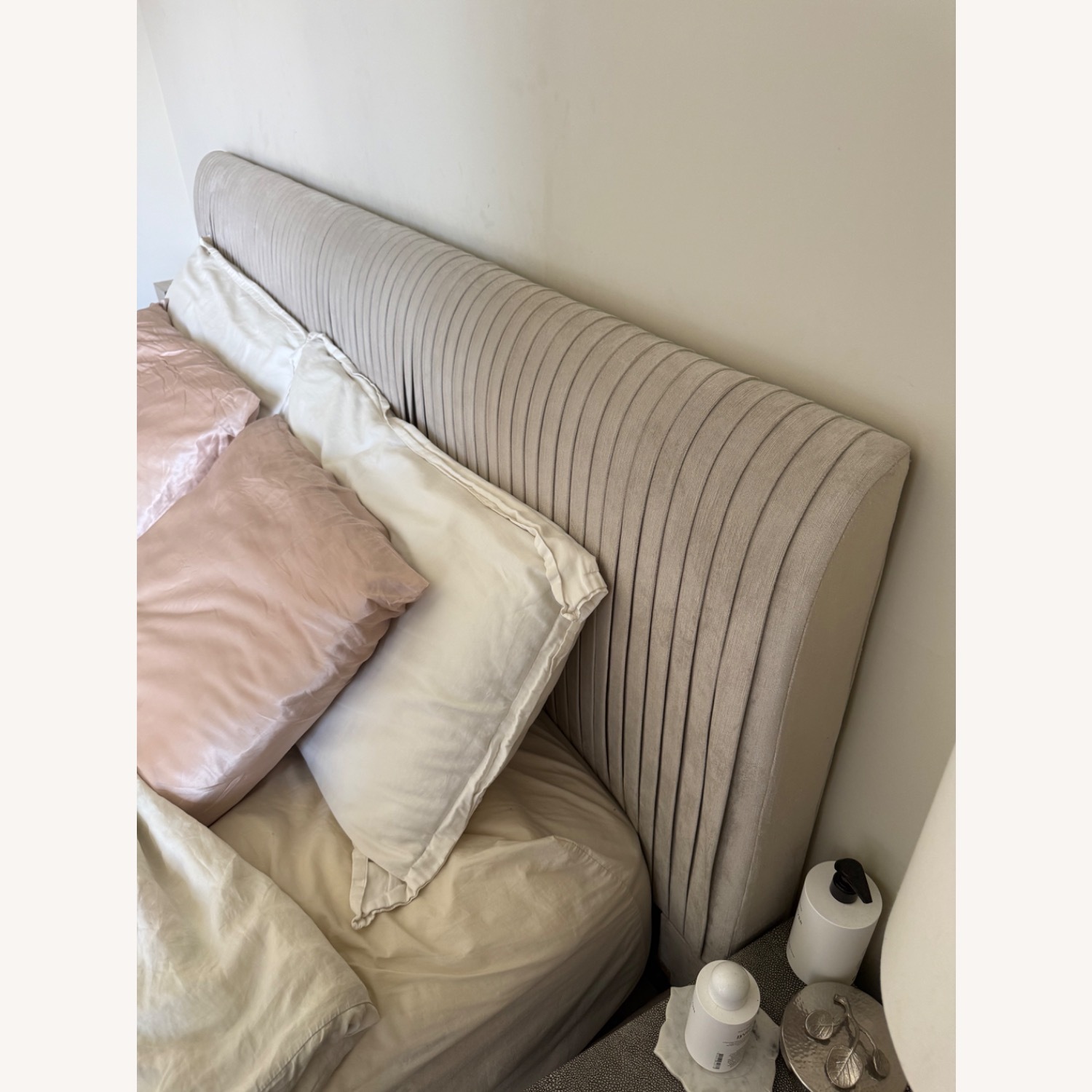 West Elm King Size Bed in Luster Velvet, Stone - image-3