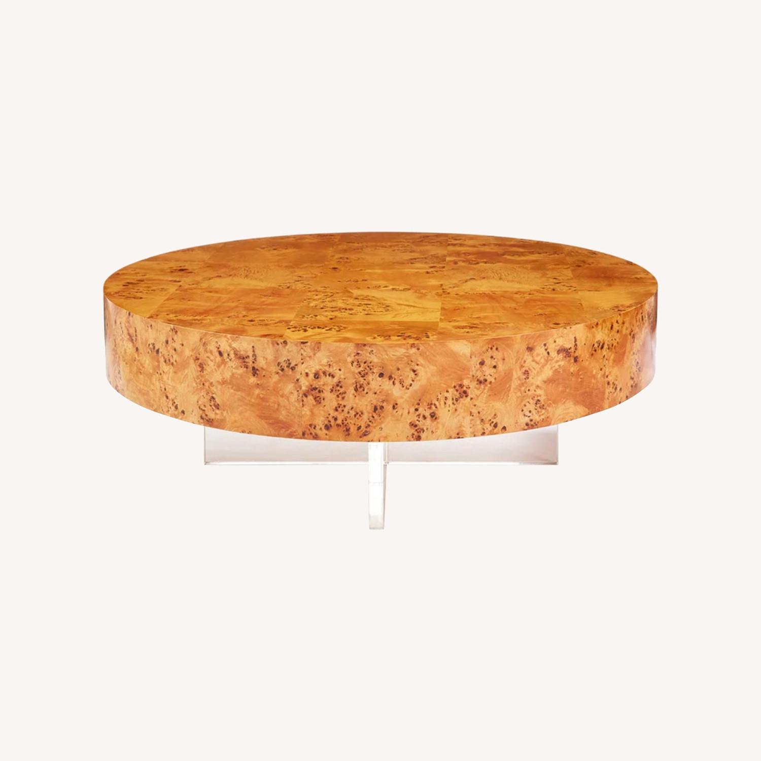 Bond Burl Wood Coffee Table Lucite Base - image-0