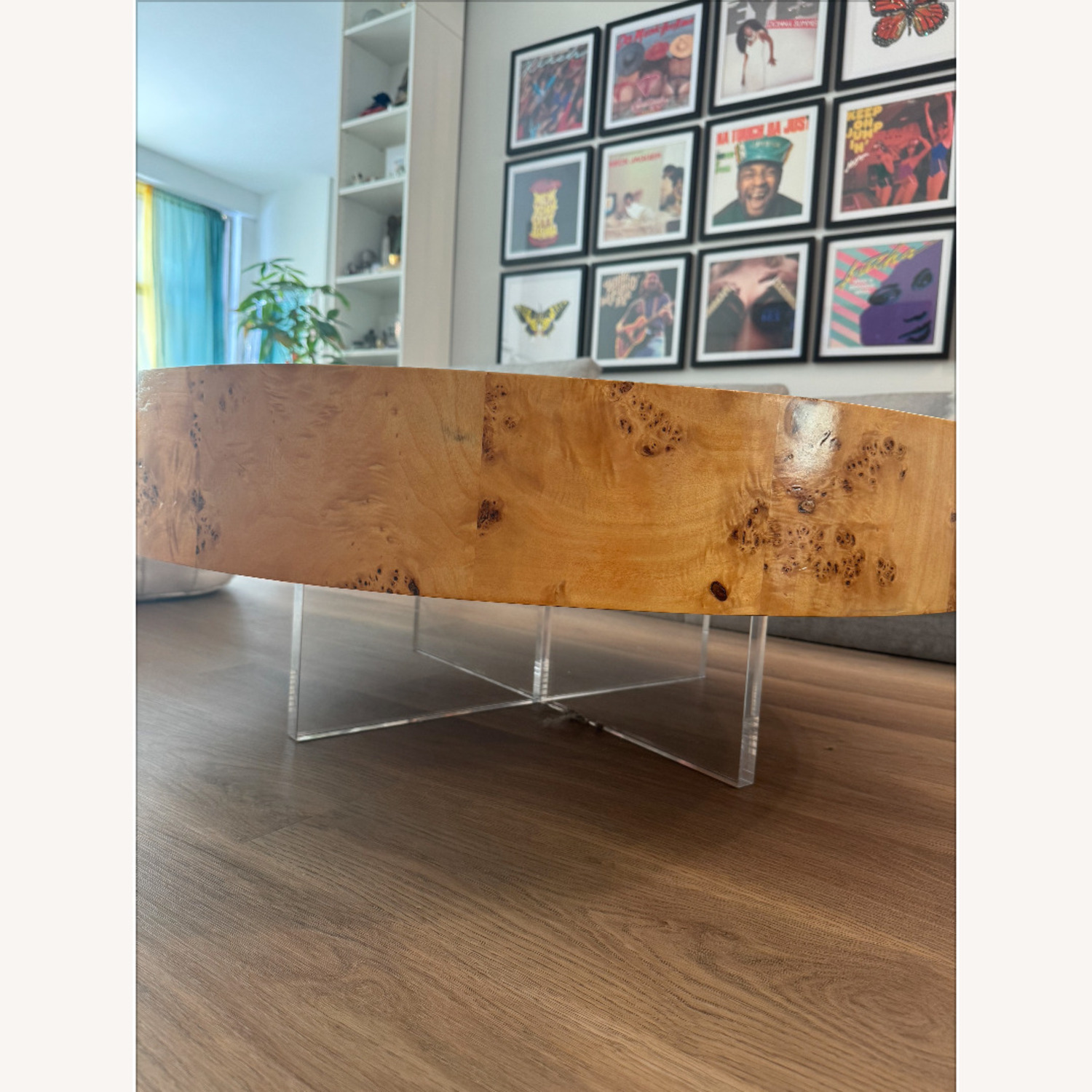 Bond Burl Wood Coffee Table Lucite Base - image-2