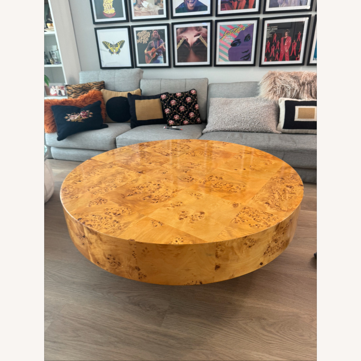 Bond Burl Wood Coffee Table Lucite Base - image-1