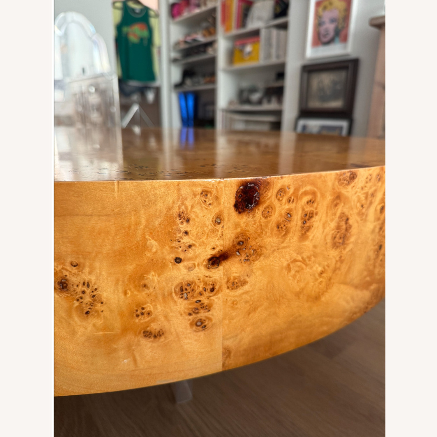 Bond Burl Wood Coffee Table Lucite Base - image-6