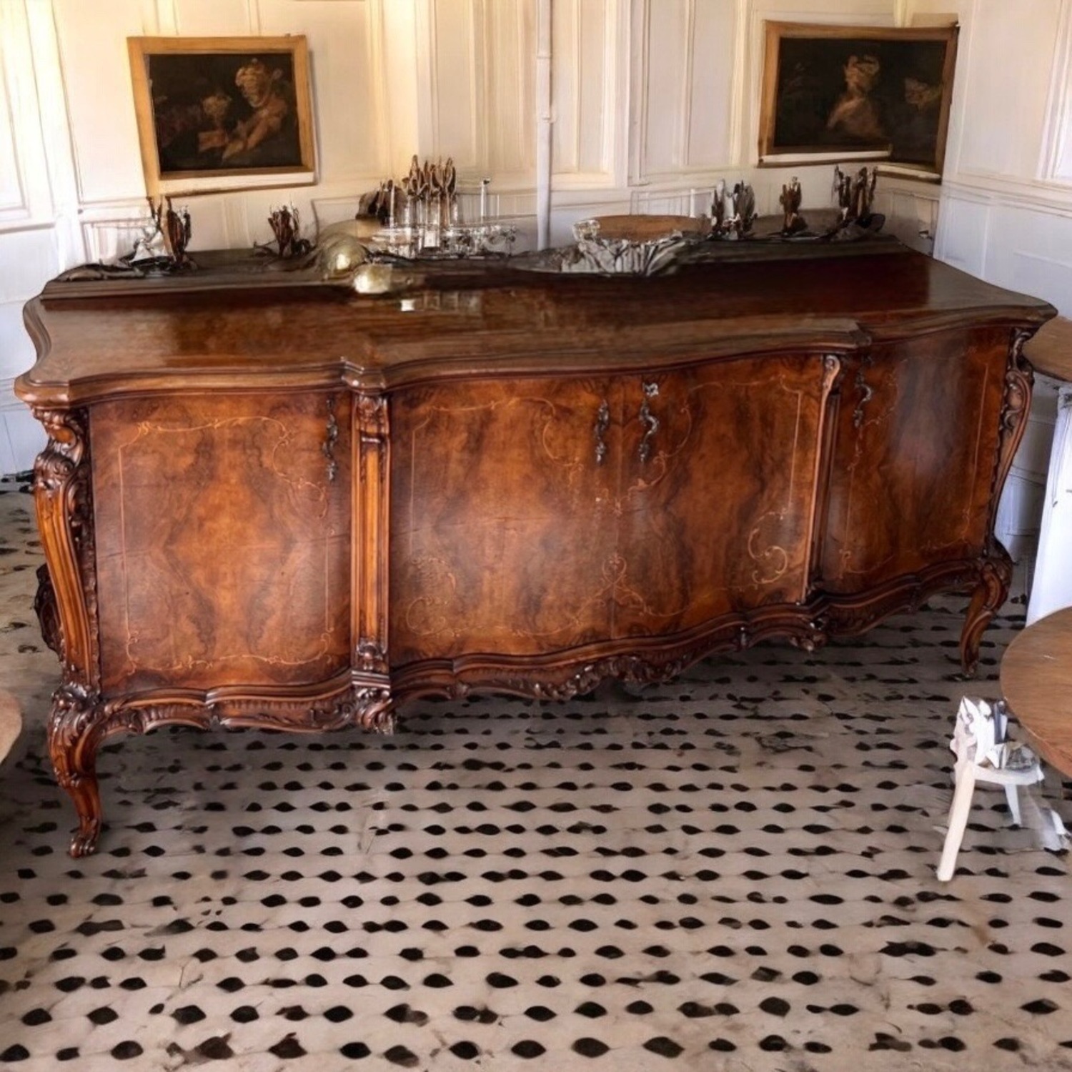 1800s Enfilade Inlaid Antique Buffet Console Table - image-1