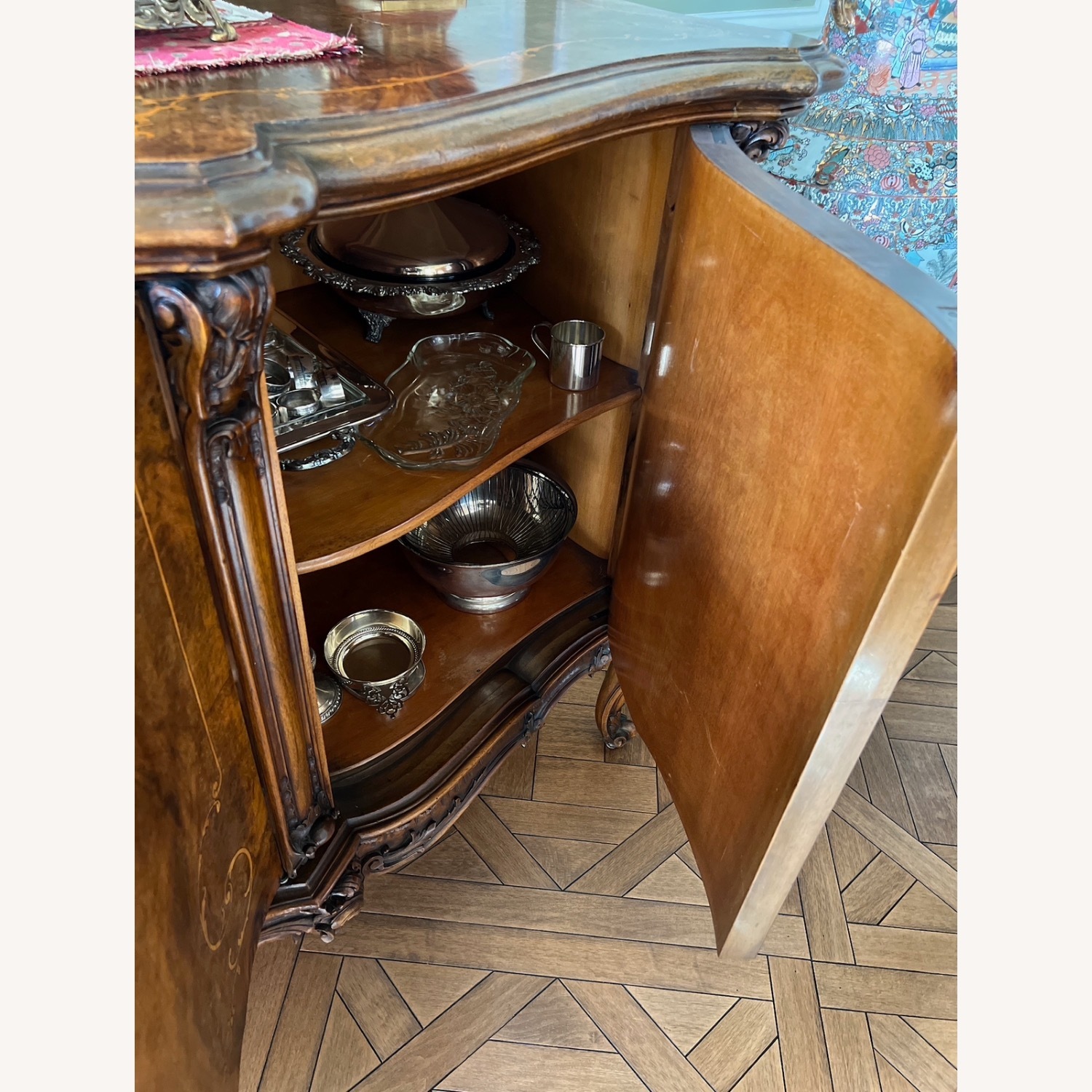 1800s Enfilade Inlaid Antique Buffet Console Table - image-4