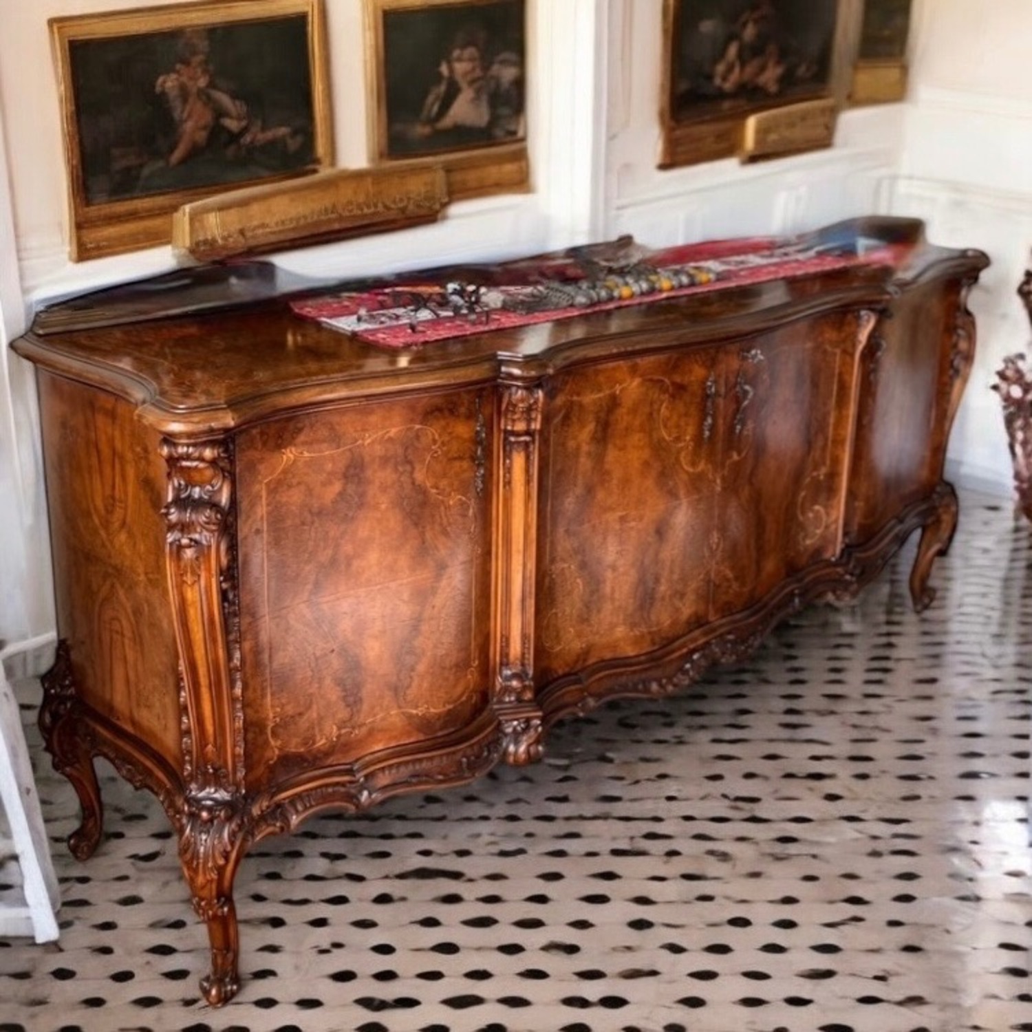 1800s Enfilade Inlaid Antique Buffet Console Table - image-2
