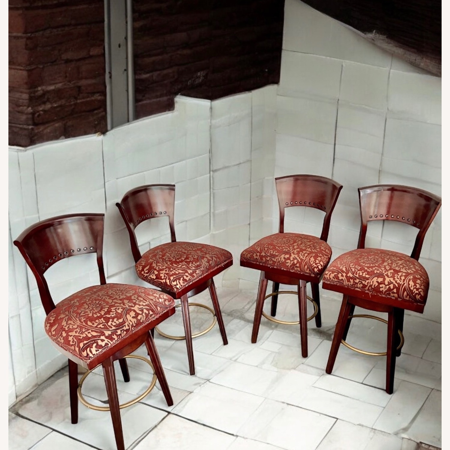 4 Vintage Traditional Swivel Barstools - image-1