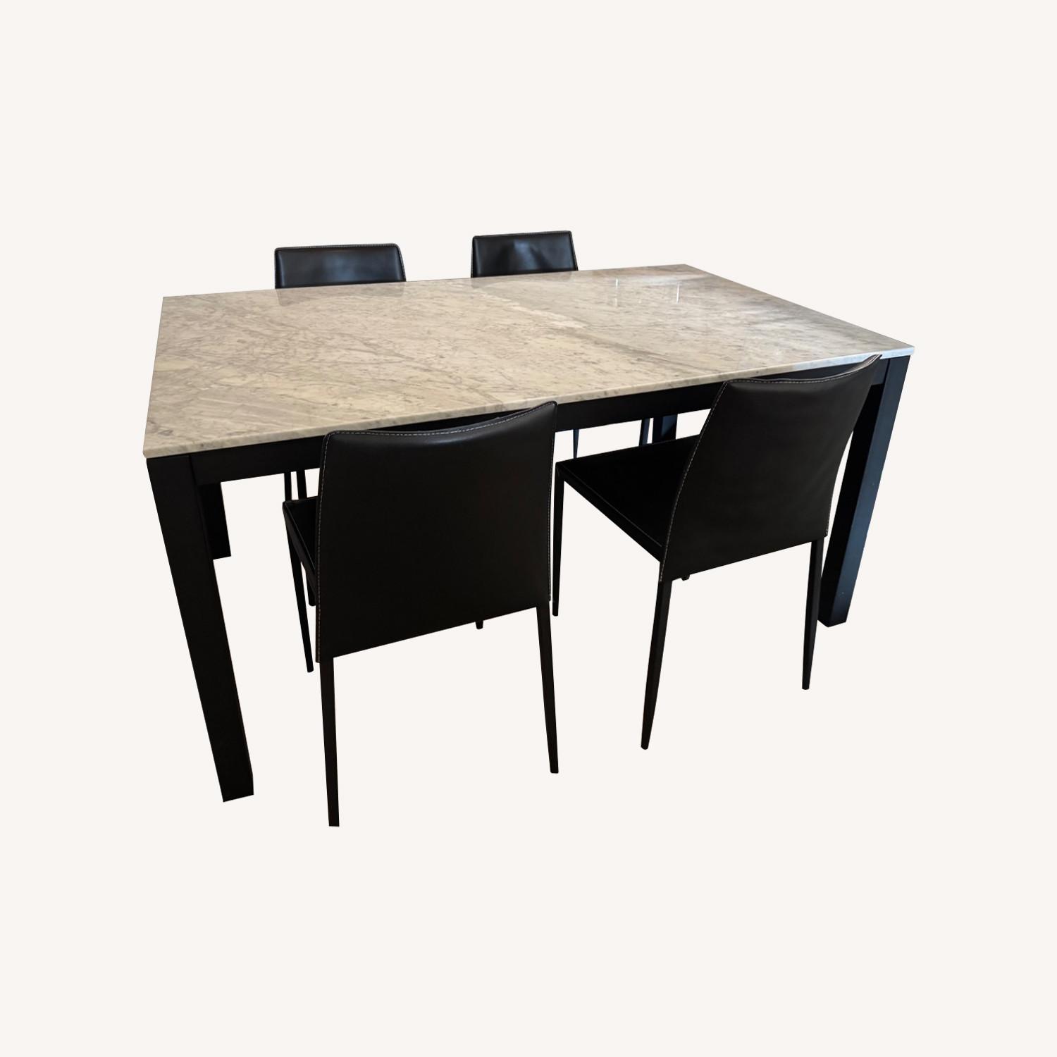 Crate & Barrel Marble Dining Table with Chairs - image-0