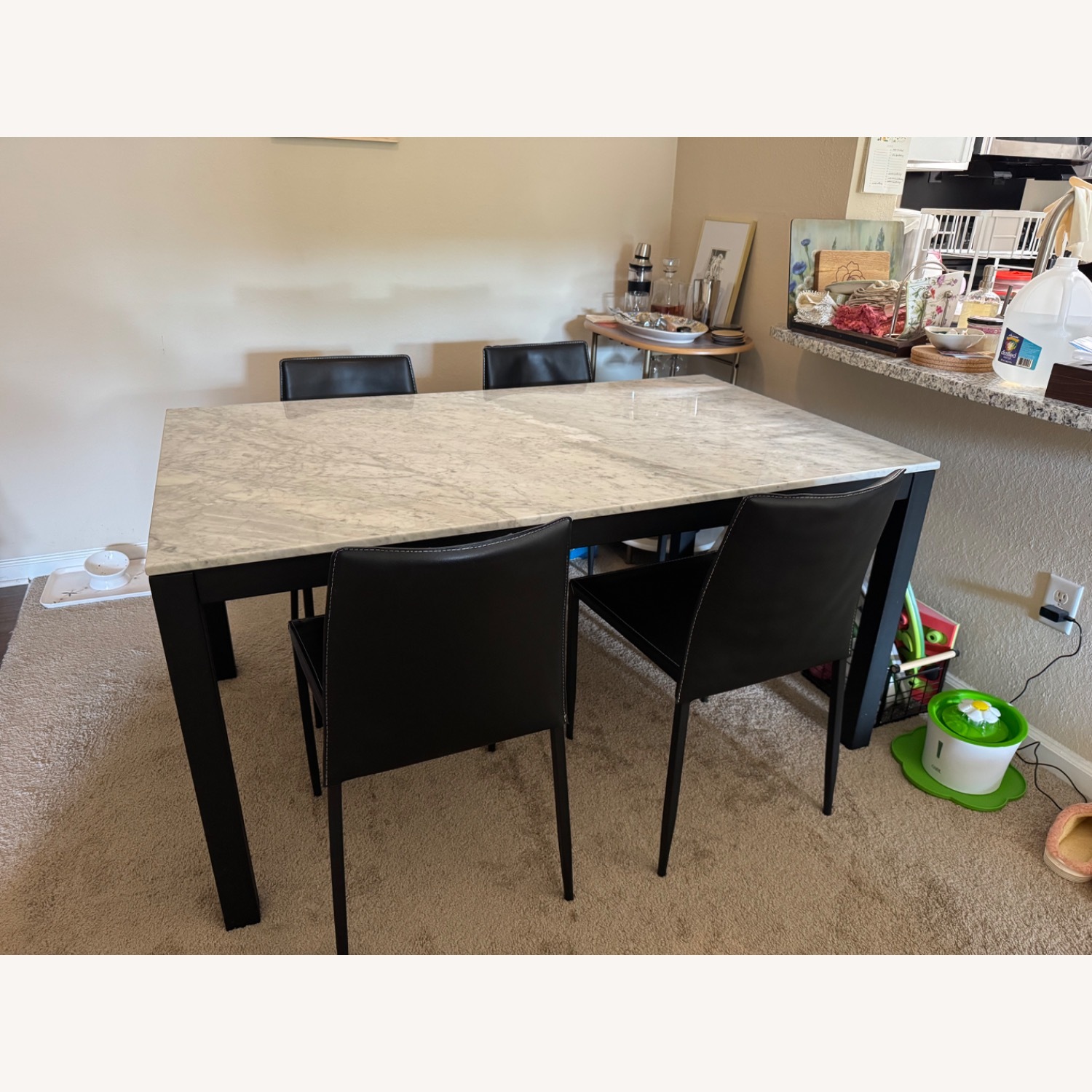 Crate & Barrel Marble Dining Table with Chairs - image-1