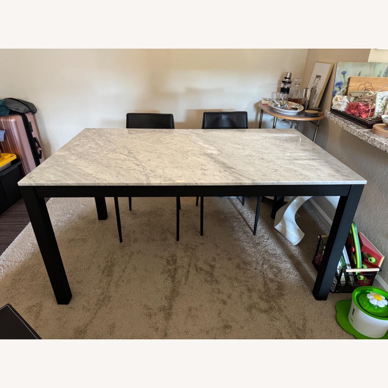 Crate & Barrel Marble Dining Table with Chairs - image-2