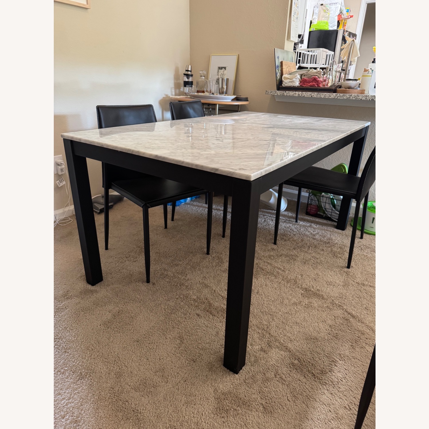 Crate & Barrel Marble Dining Table with Chairs - image-3