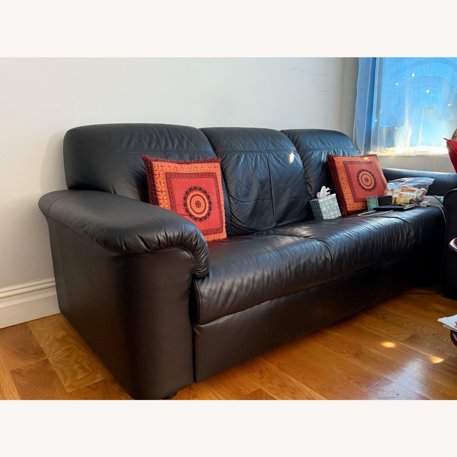 IKEA 3 Seat Faux Leather Sofa  - image-1