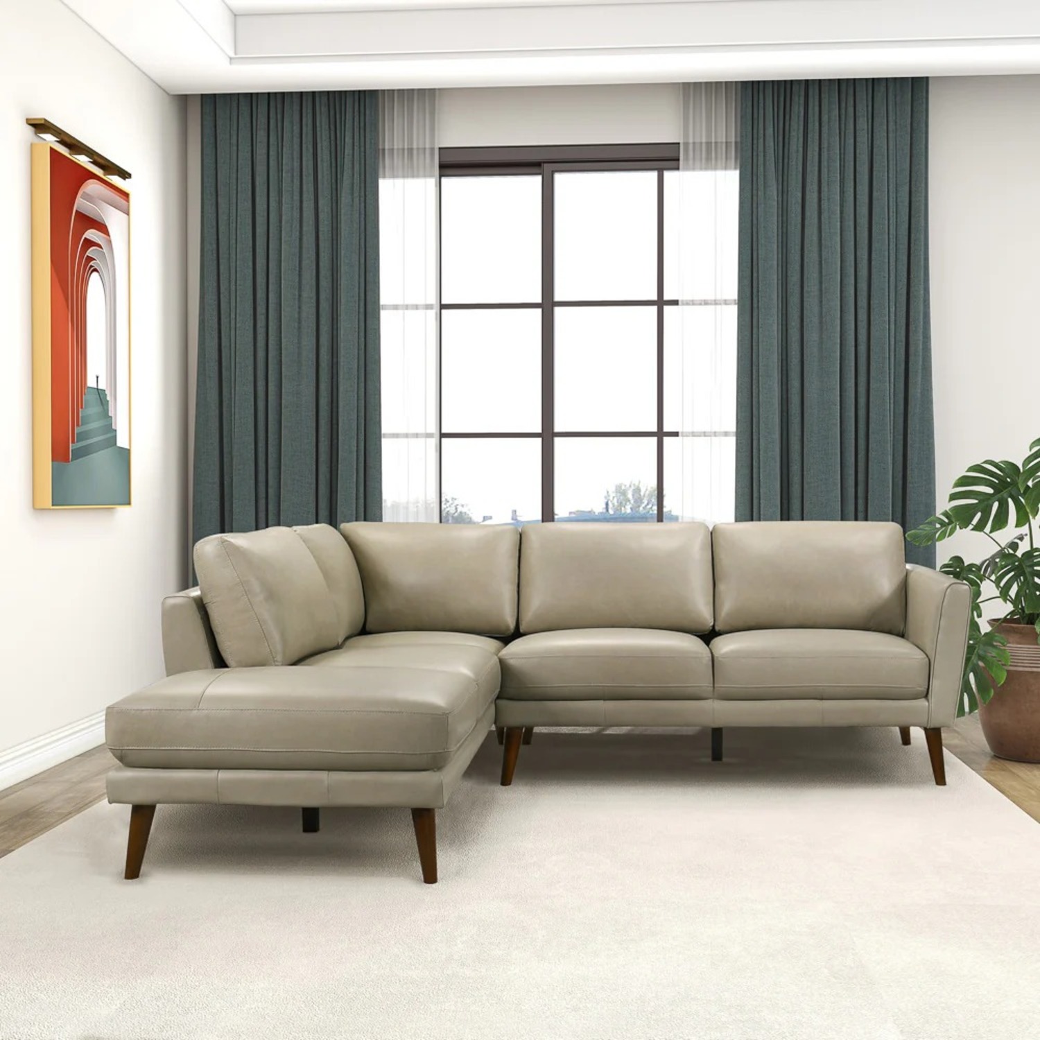 Bexley Beige Leather Sectional Sofa Left - image-3