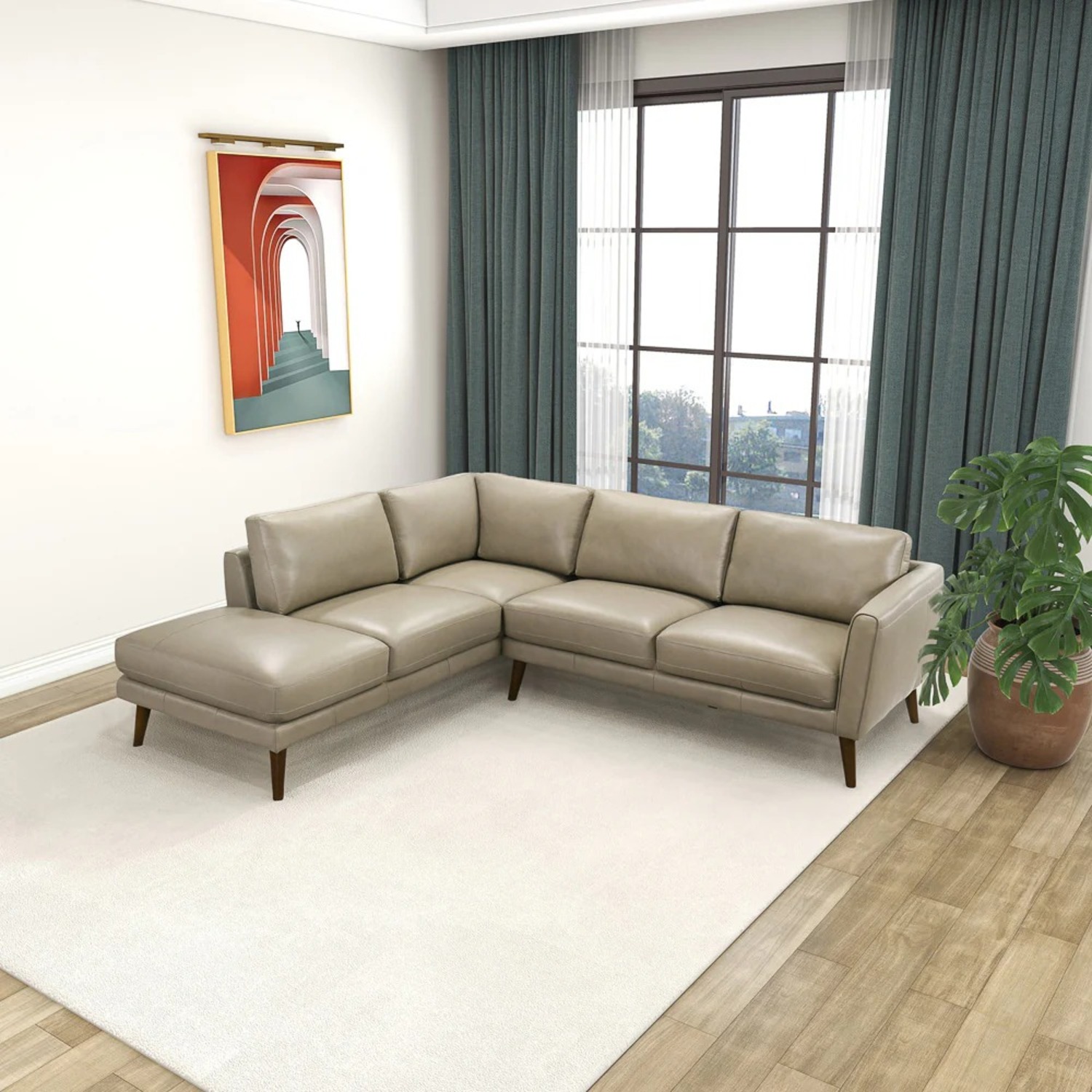 Bexley Beige Leather Sectional Sofa Left - image-2