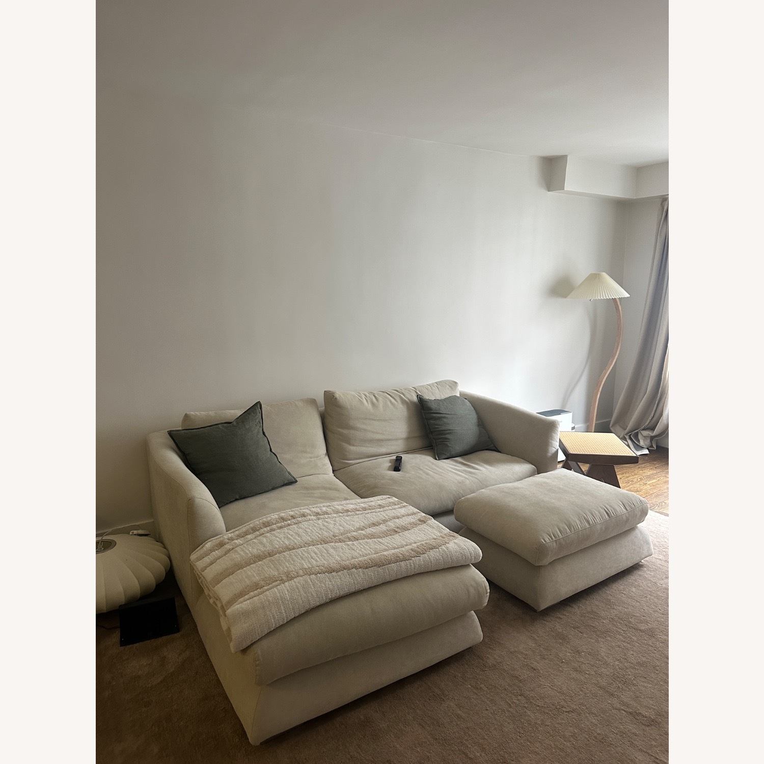 Beige Sectional with Ottoman - Washable Covers - image-1