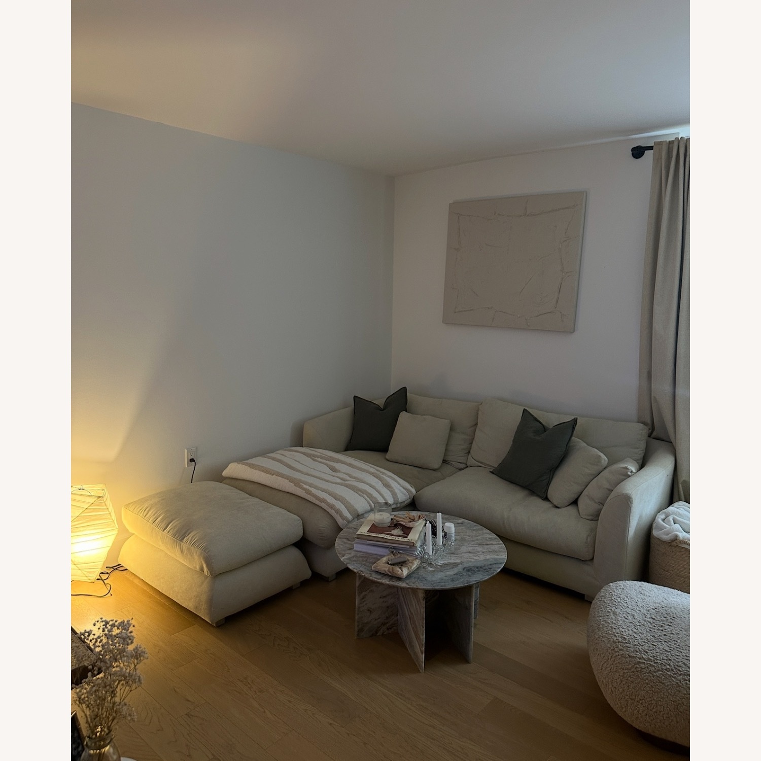 Beige Sectional with Ottoman - Washable Covers - image-3