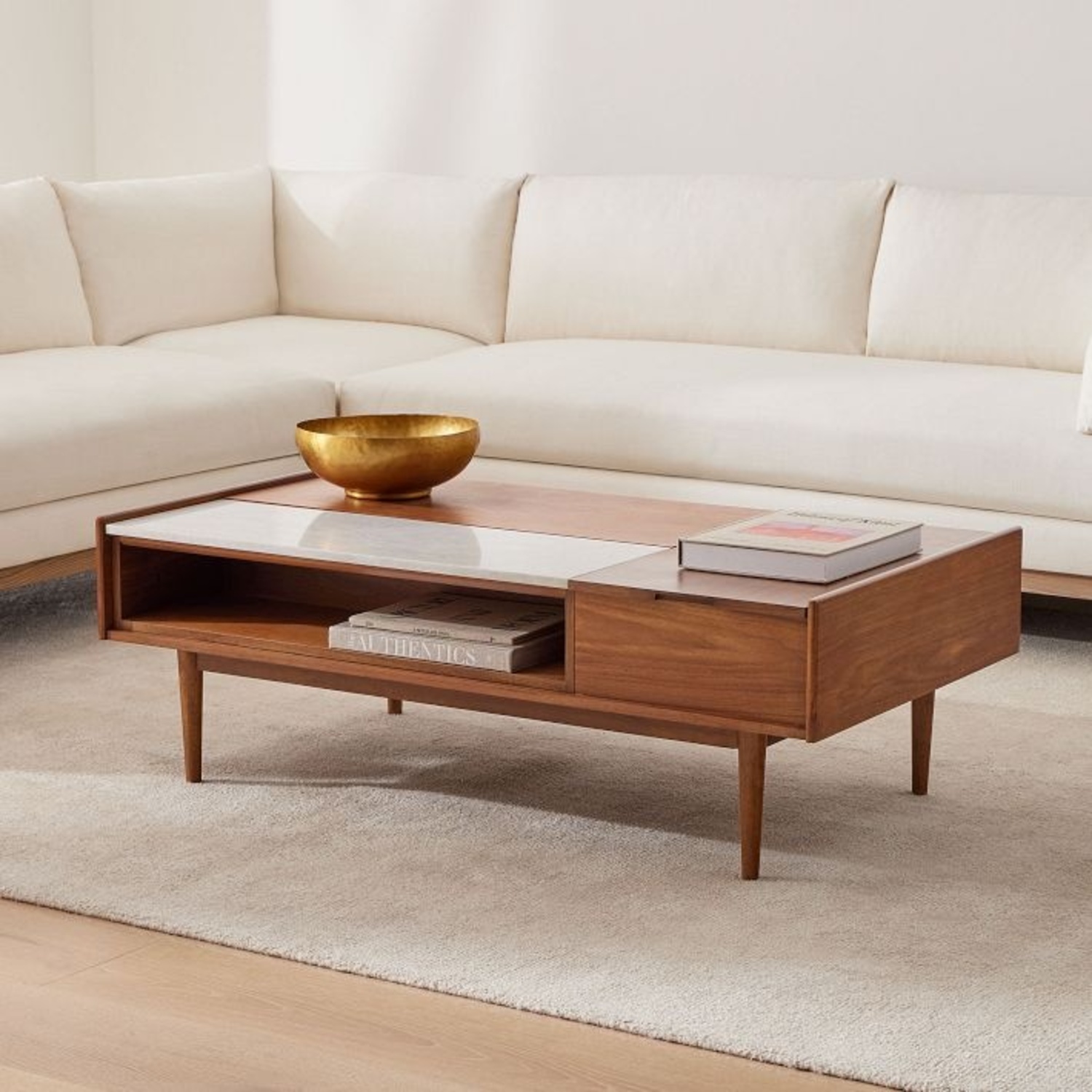 West Elm Mid-Century Marble Pop-Up Coffee Table  - image-4