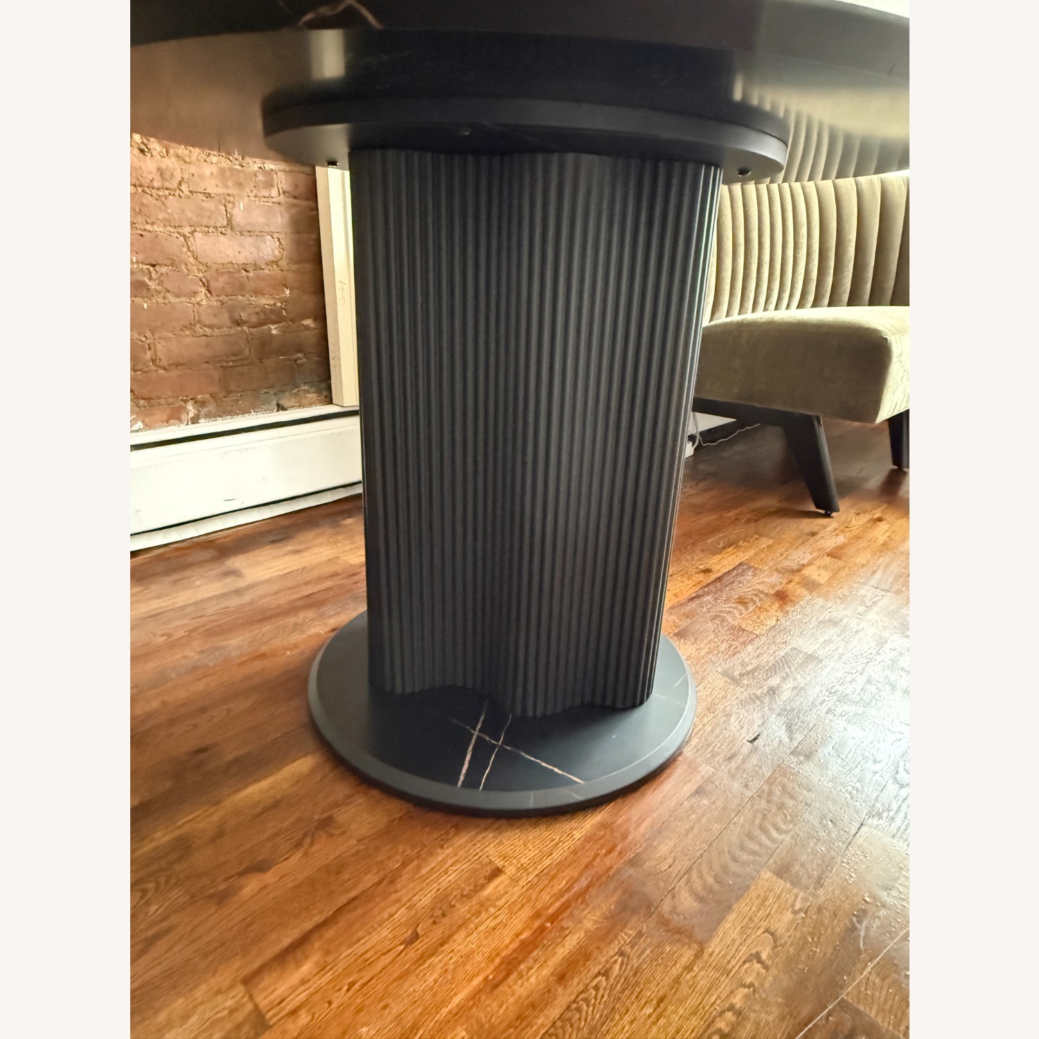 Black Faux Marble Dining Table with Fluted Base - image-3