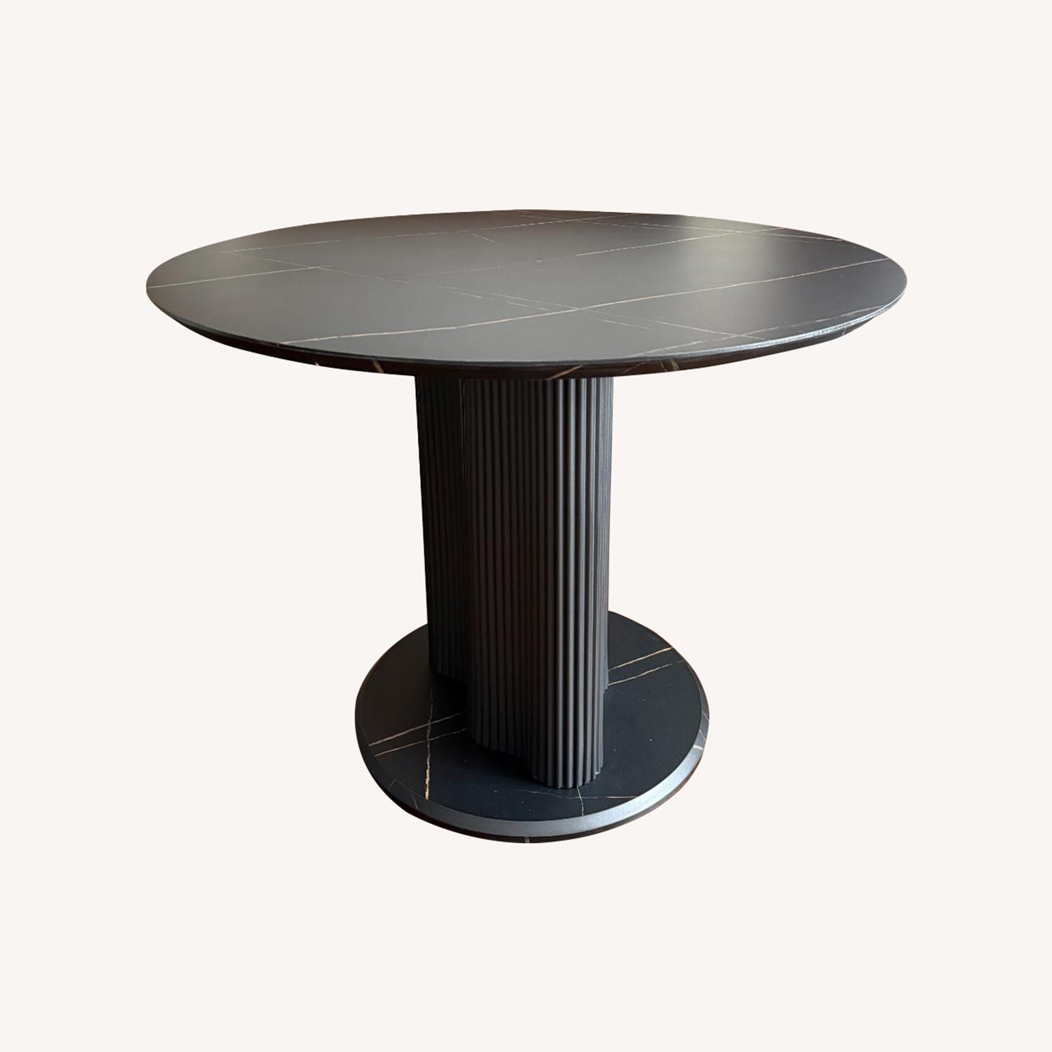 Black Faux Marble Dining Table with Fluted Base - image-0
