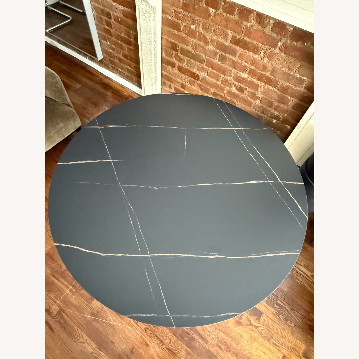 Black Faux Marble Dining Table with Fluted Base - image-4