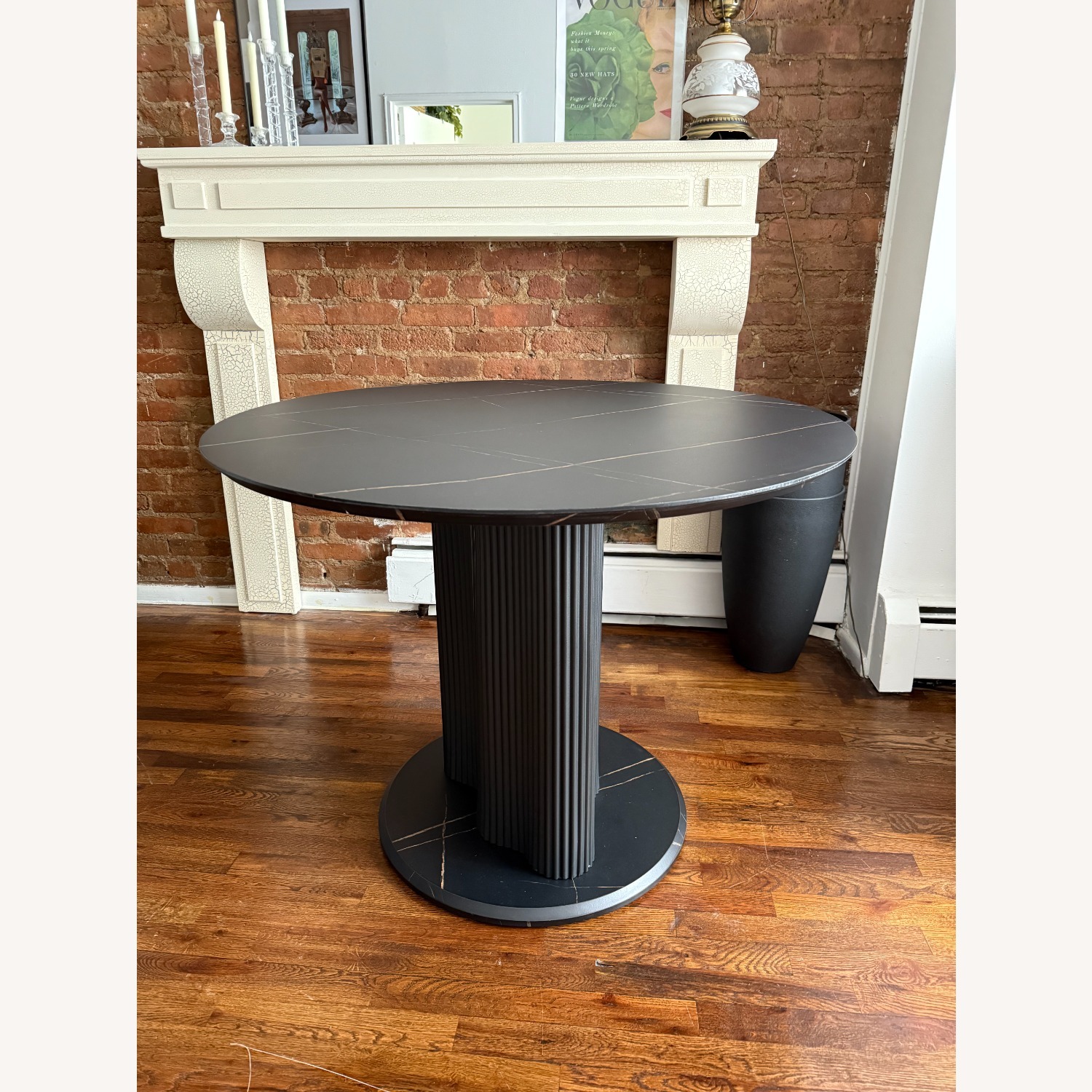 Black Faux Marble Dining Table with Fluted Base - image-1