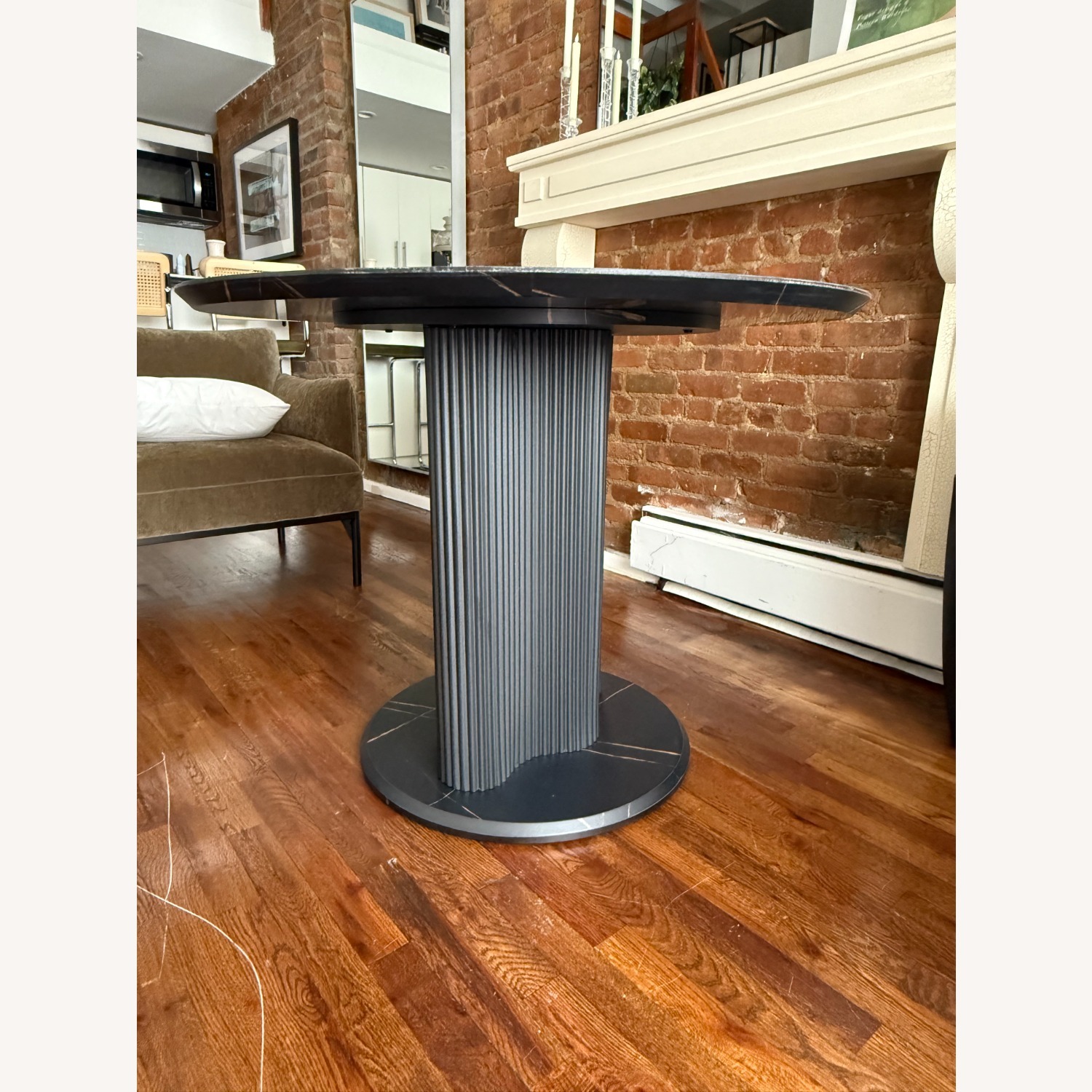 Black Faux Marble Dining Table with Fluted Base - image-2