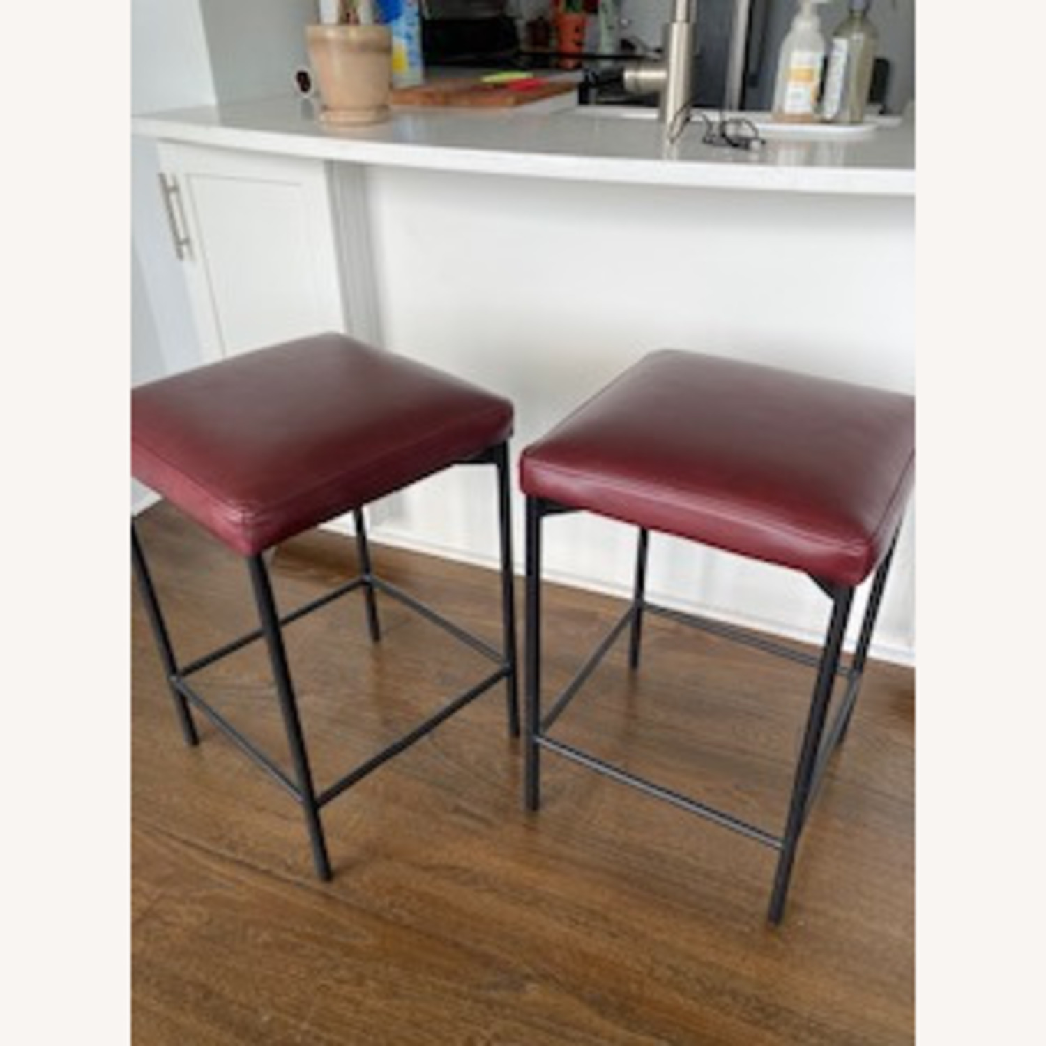 PB Maison Leather Backless Stool - Counter 24" H - image-1