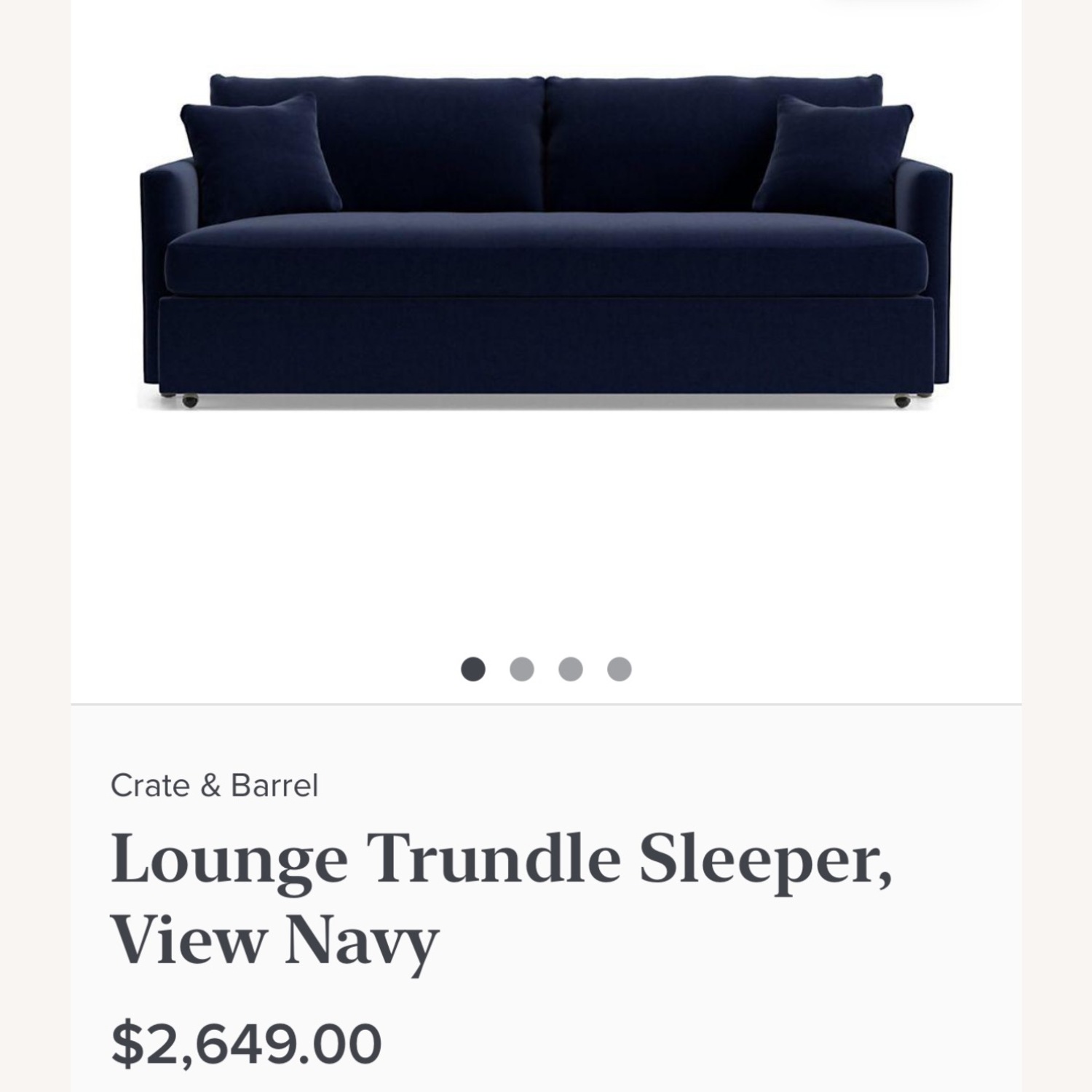 Crate & Barrel Lounge 89″ Sofa Navy - image-2