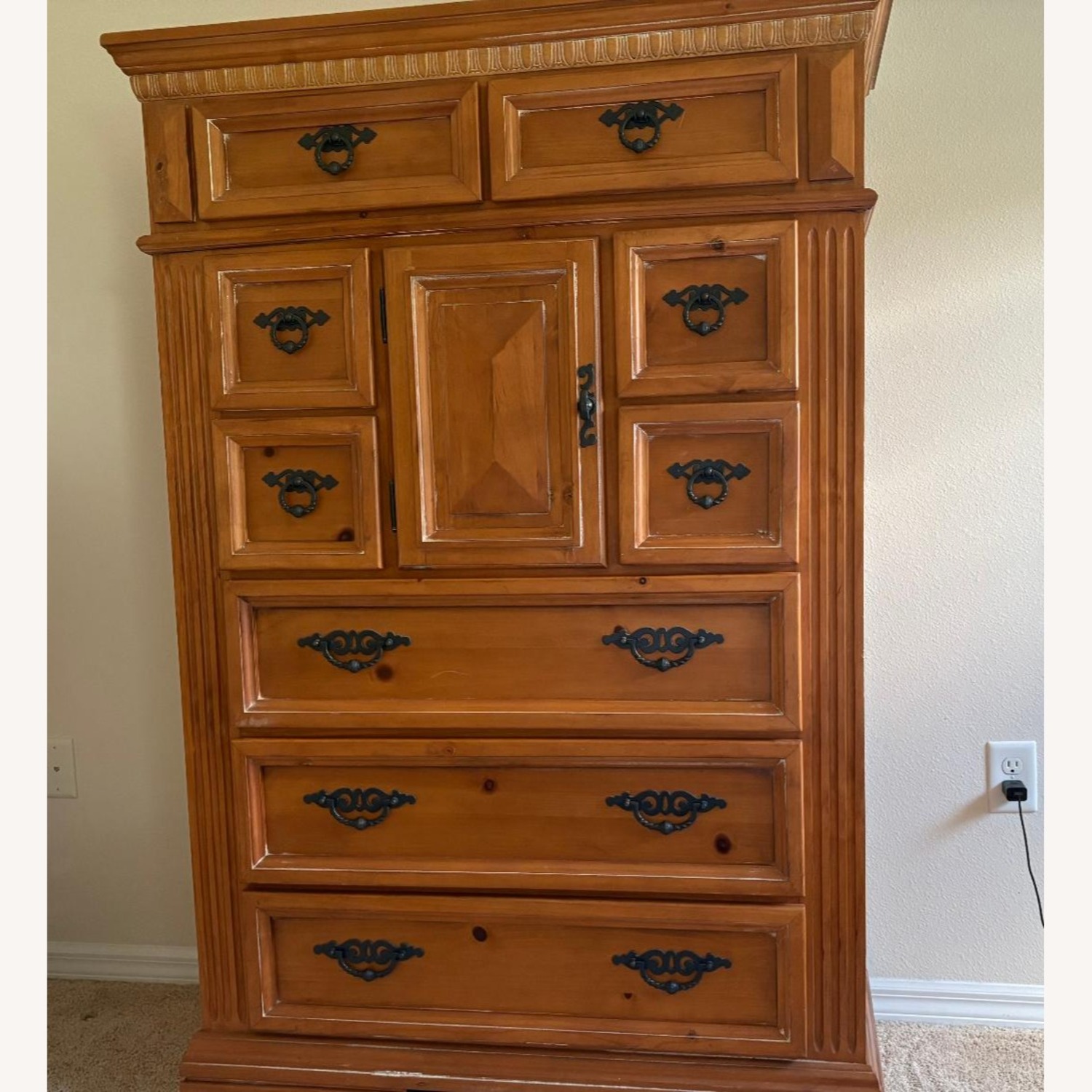 Solid Oak Wood Dresser, 9 Draweres, 1 Door  - image-1