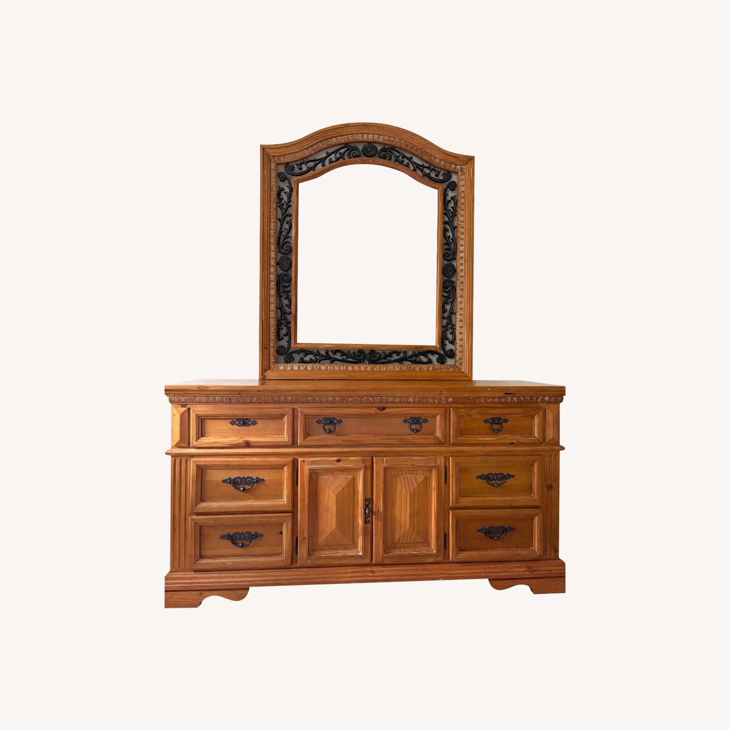 Solid Oak Dresser with Mirror and Iron Work  - image-0