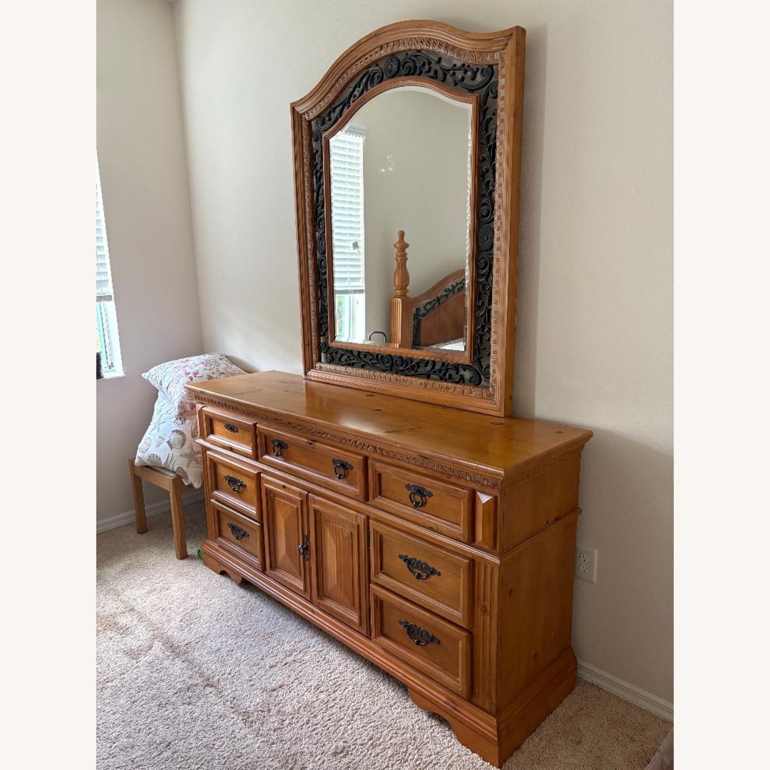 Solid Oak Dresser with Mirror and Iron Work  - image-2