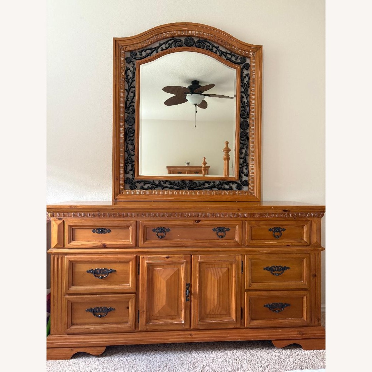 Solid Oak Dresser with Mirror and Iron Work  - image-1