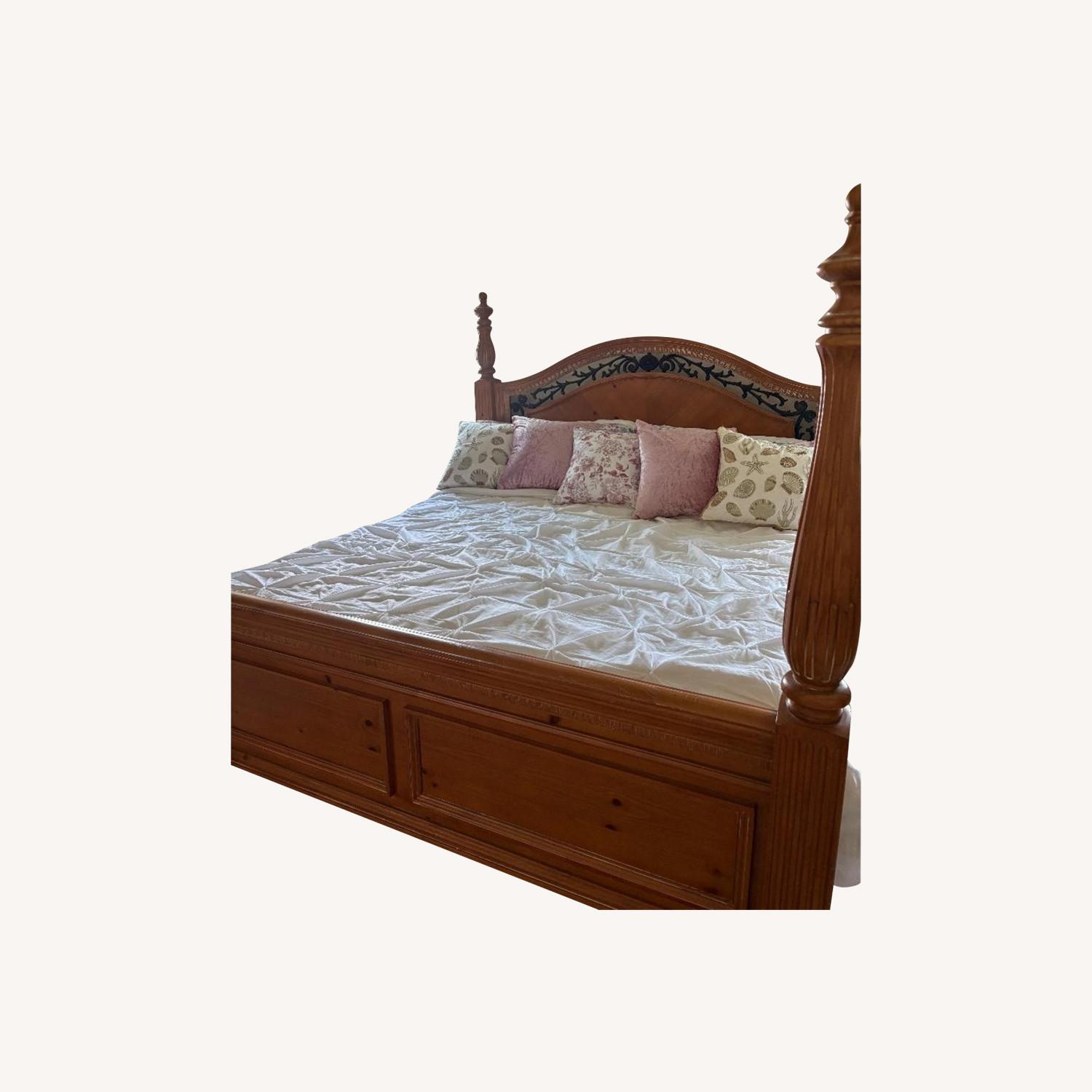 Solid Oak Bed with Iron Work  - image-0