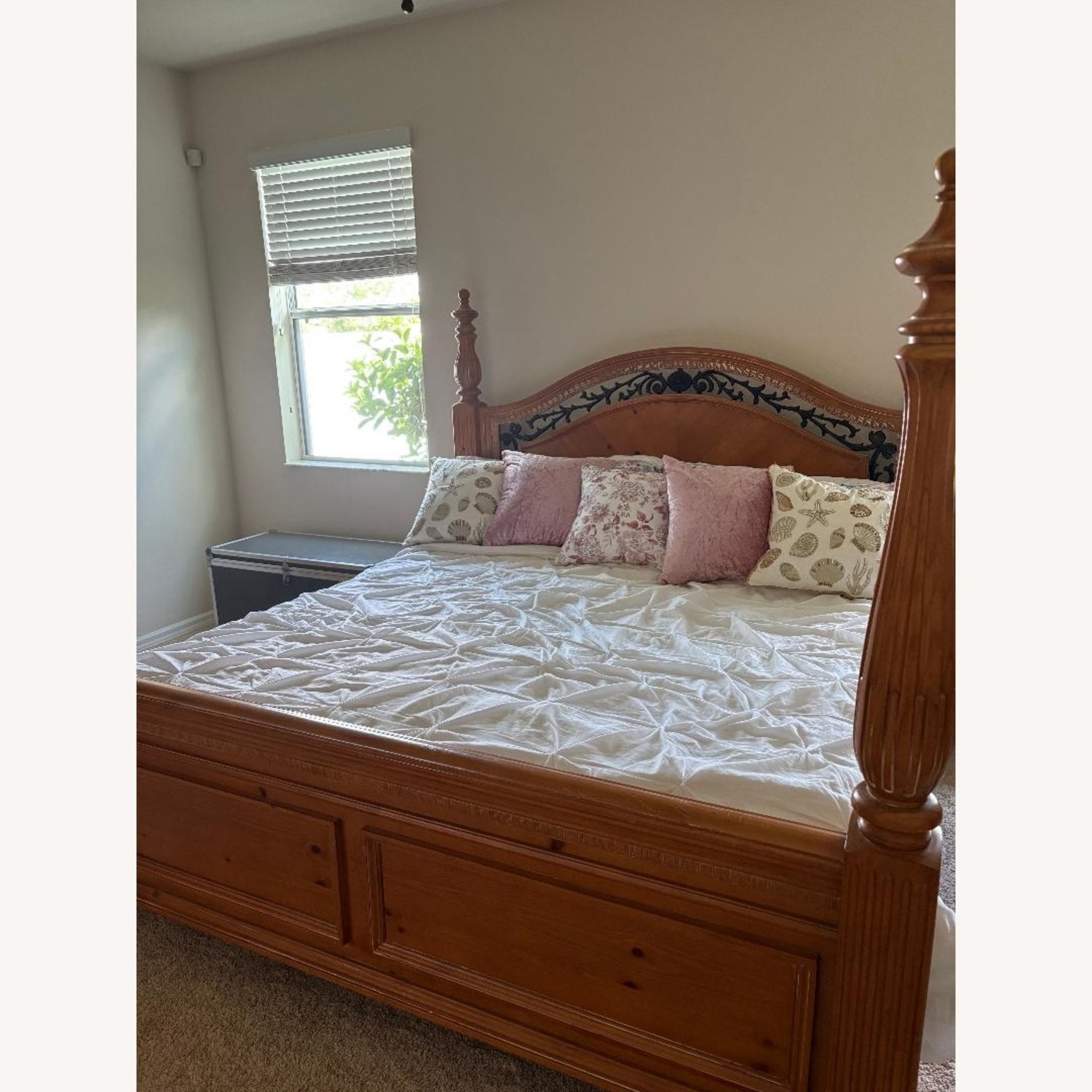 Solid Oak Bed with Iron Work  - image-1