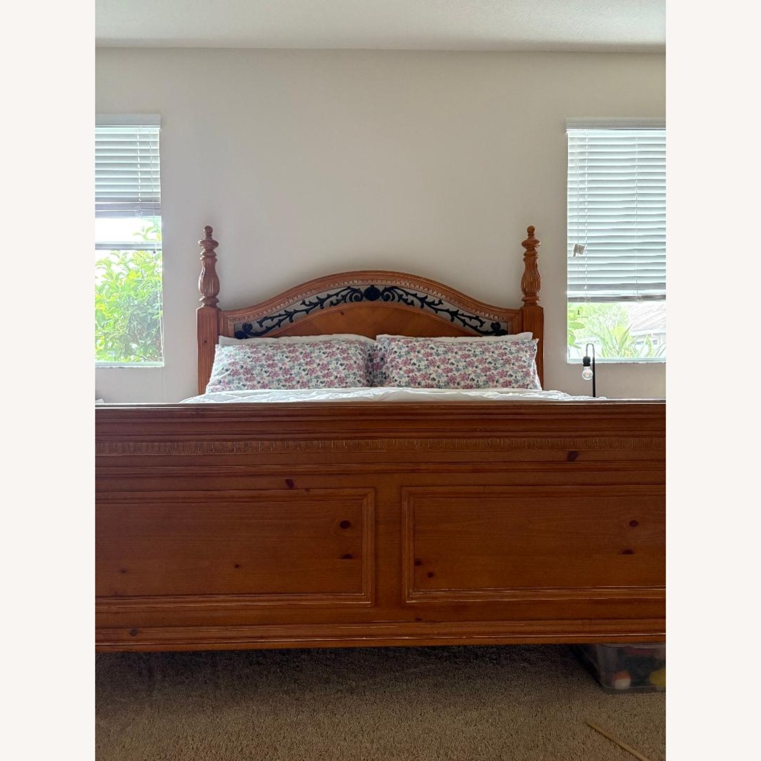 Solid Oak Bed with Iron Work  - image-2