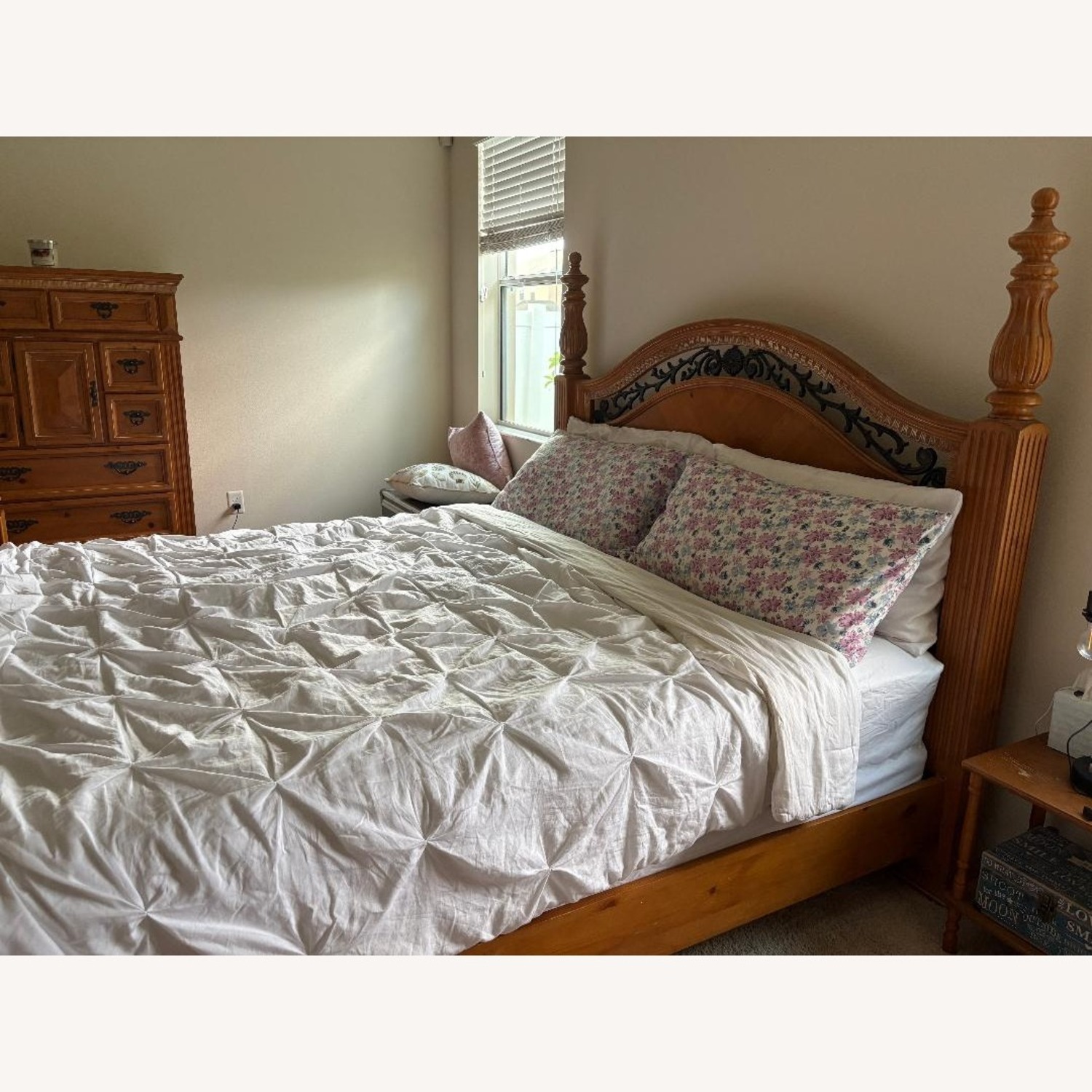 Solid Oak Bed with Iron Work  - image-3