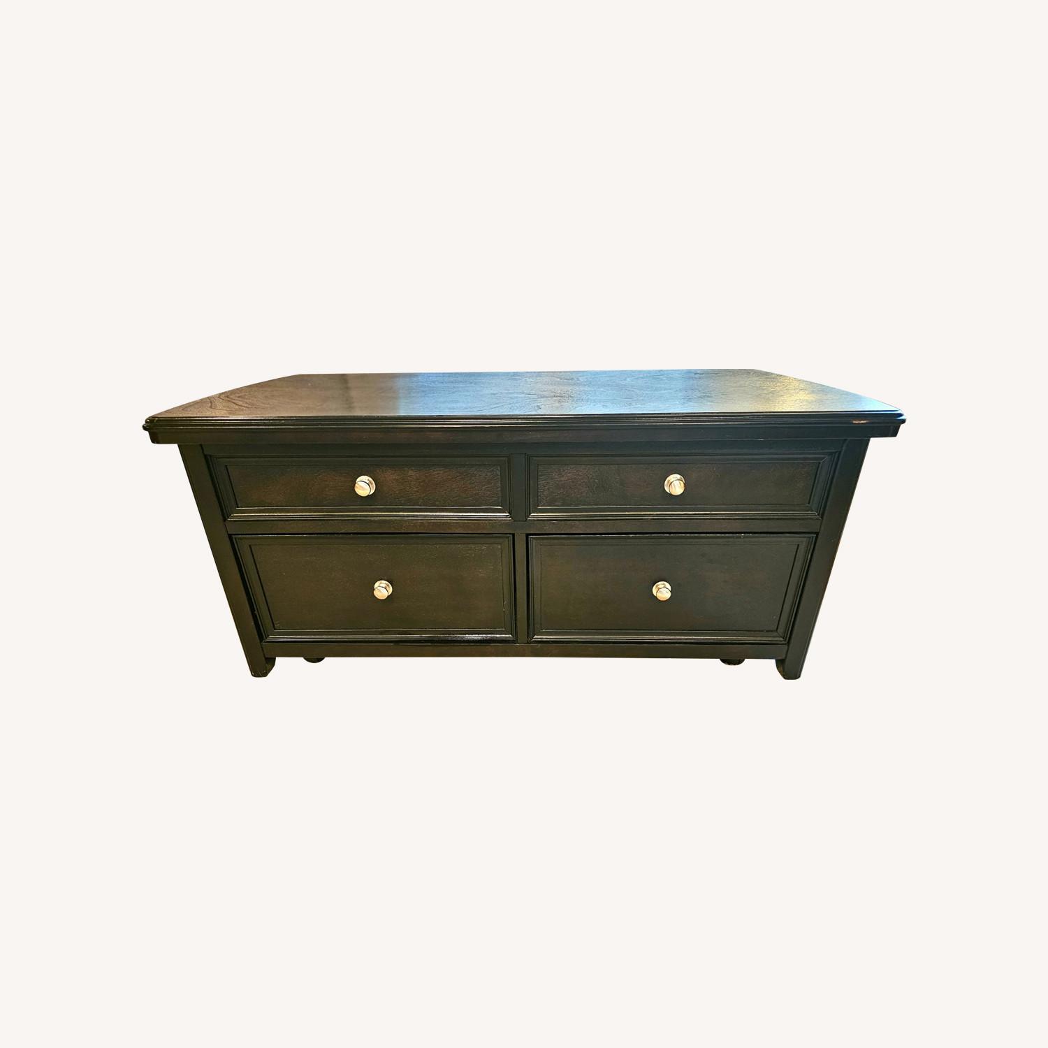 Dark Wood Lift-Top Coffee Table with Storage - image-0