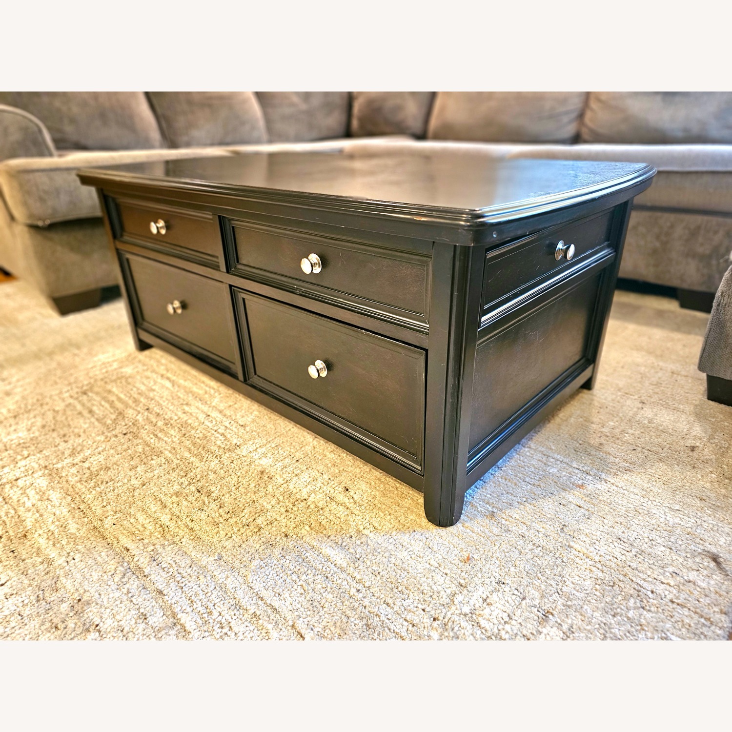 Dark Wood Lift-Top Coffee Table with Storage - image-2