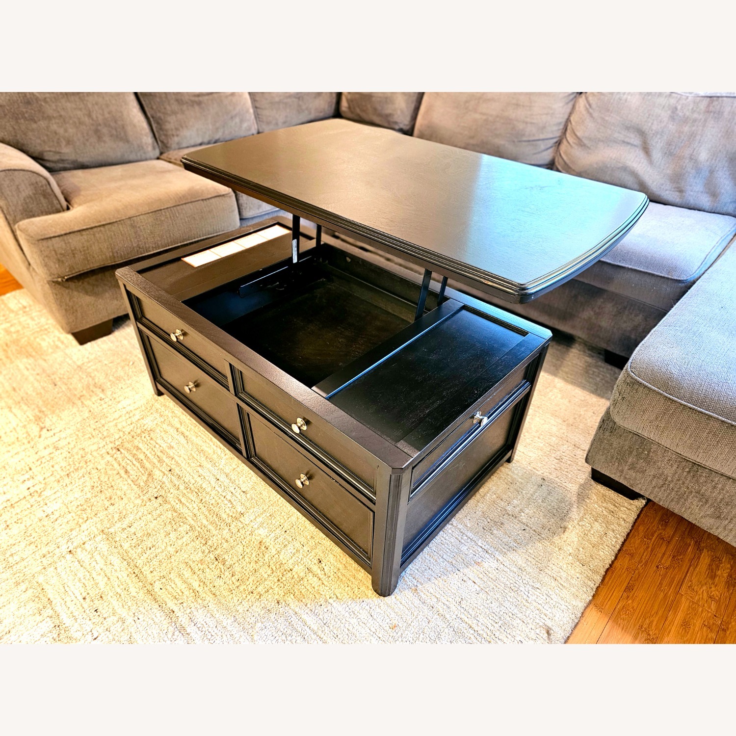 Dark Wood Lift-Top Coffee Table with Storage - image-5