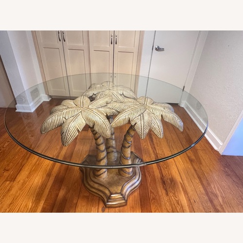 Used Glass Top Table with Sculptural Palm Base for sale on AptDeco