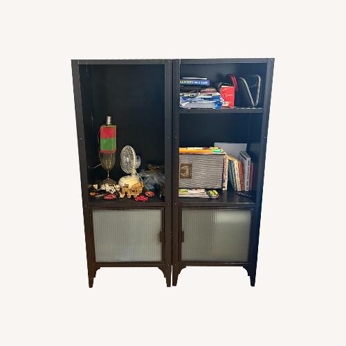 Used HeavyDuty Metal/Glass Shelves & Media Console Set for sale on AptDeco