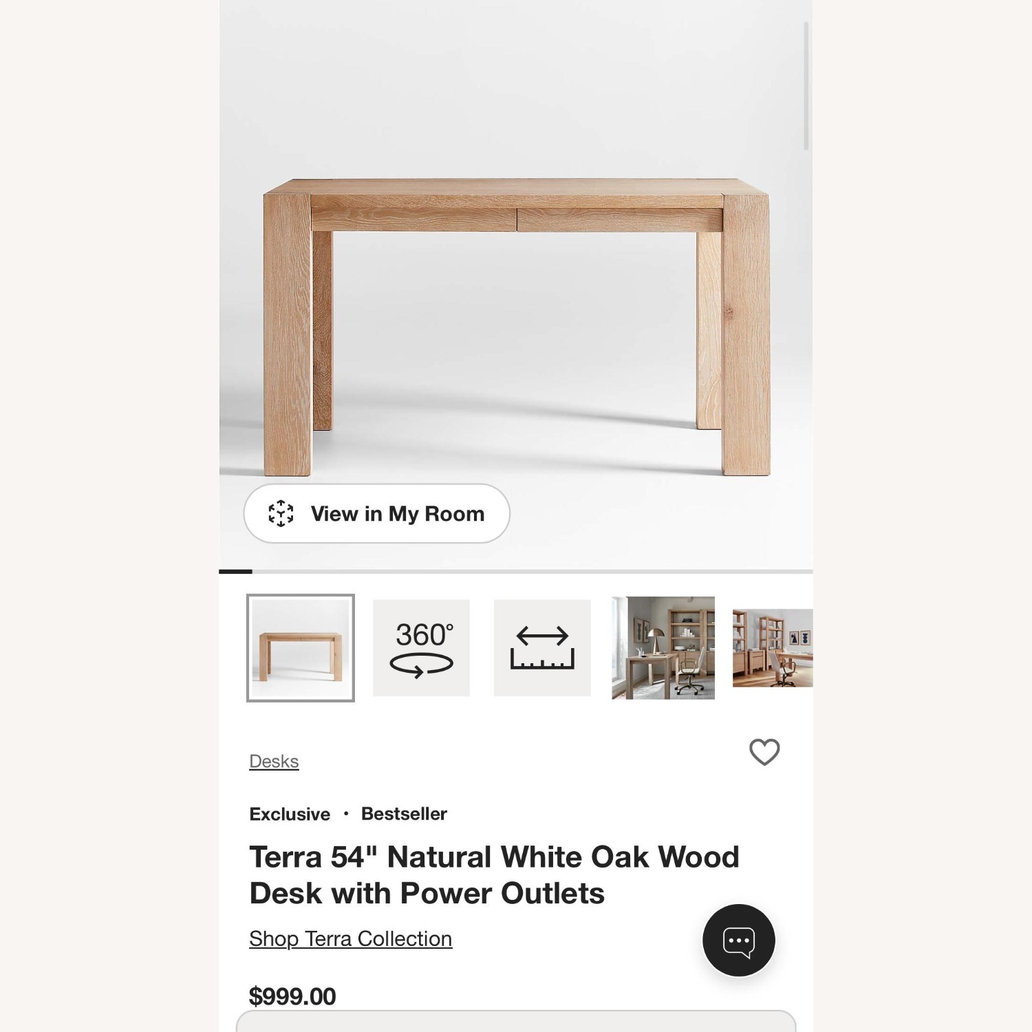 Crate & Barrel Terra Natural White Oak Wood Desk Power Outlets - image-4